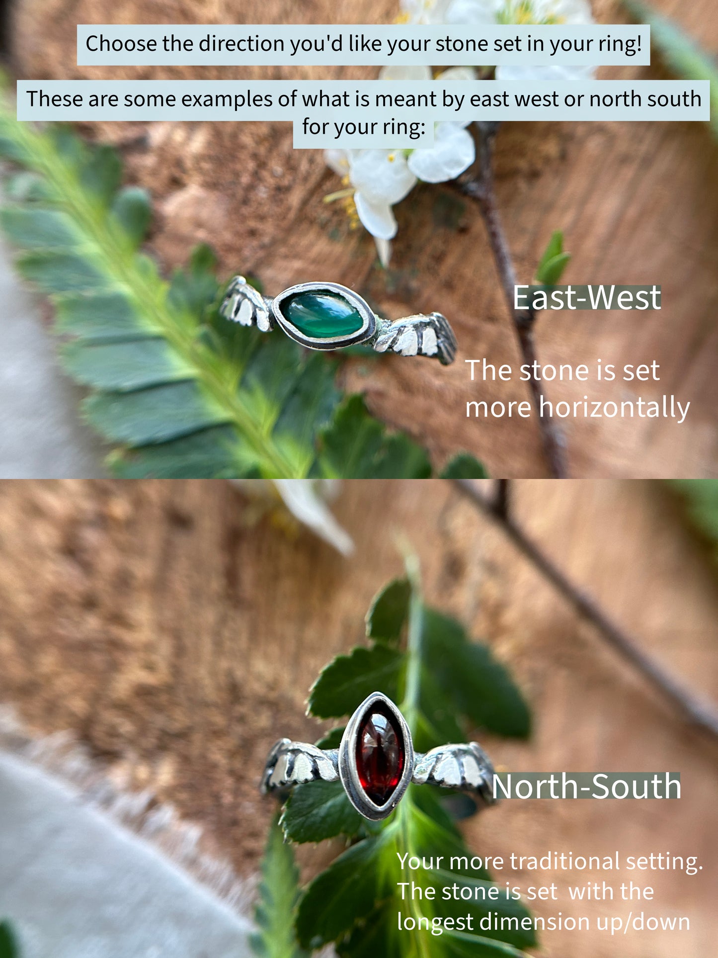 Lily of the Valley Ring with choice of gemstone-  made to order sterling silver engraved jewelry