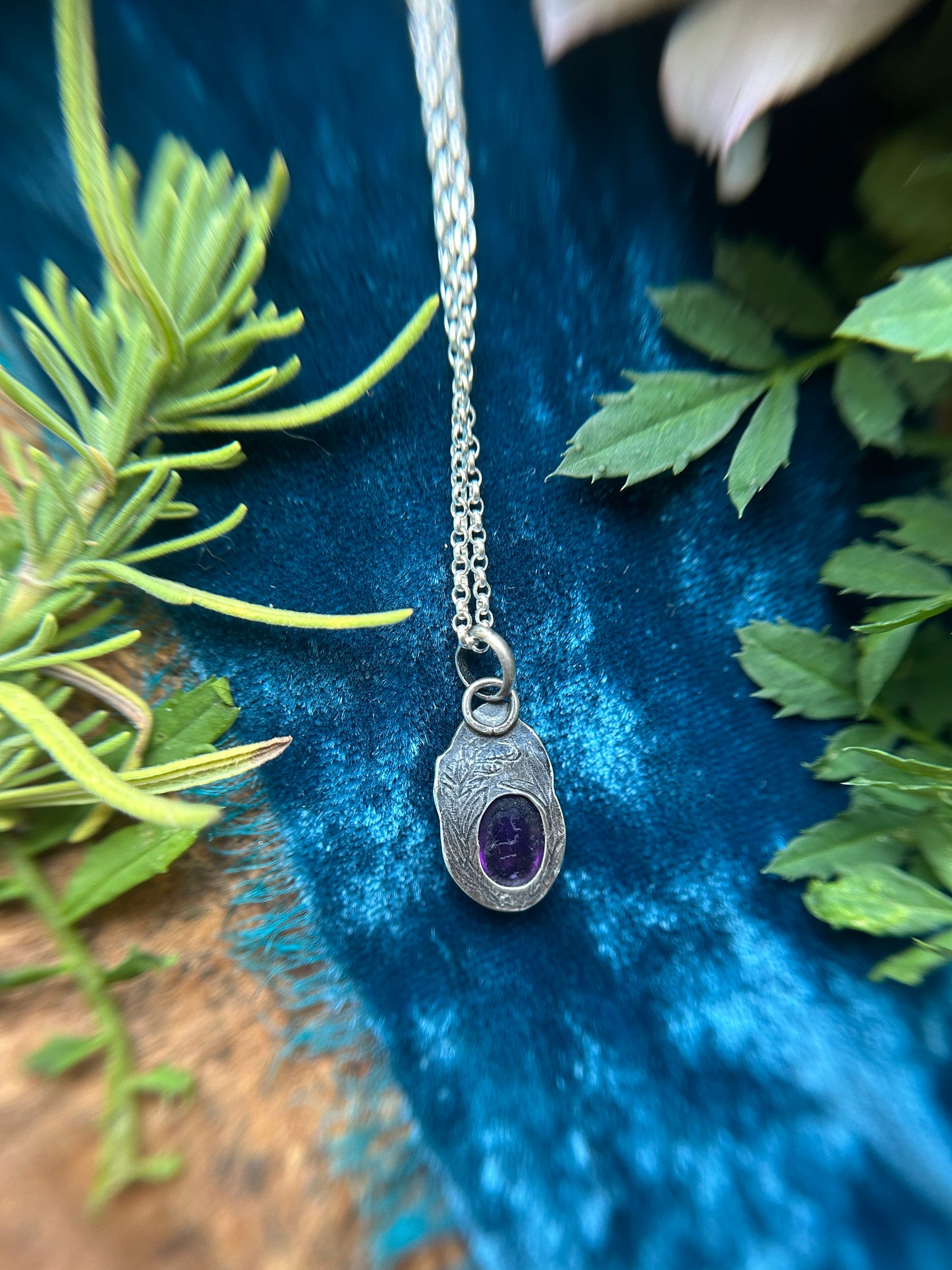 Lavender Sprig with Amethyst Necklace- sterling silver jewelry