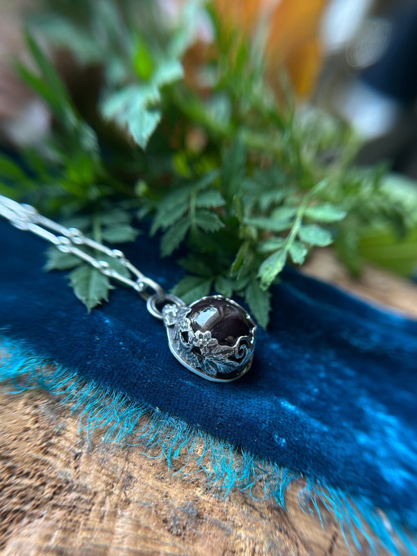 Star Garnet Blackberry Bramble Necklace- sterling silver jewelry