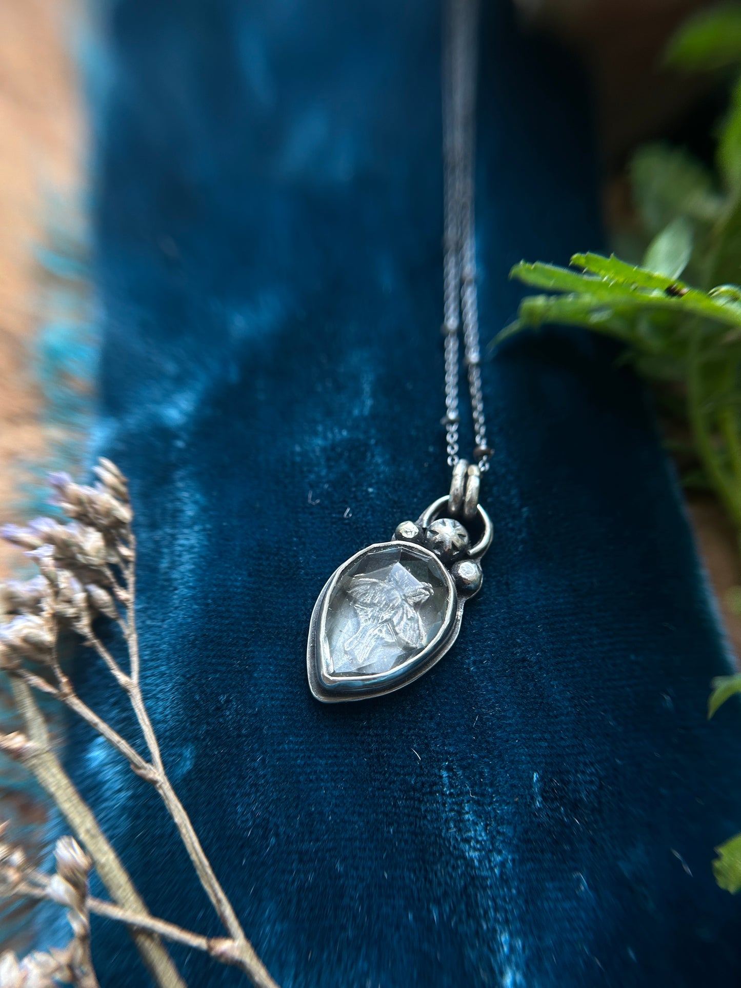 Luna Moth under Green Amethyst Necklace- Sterling silver jewelry