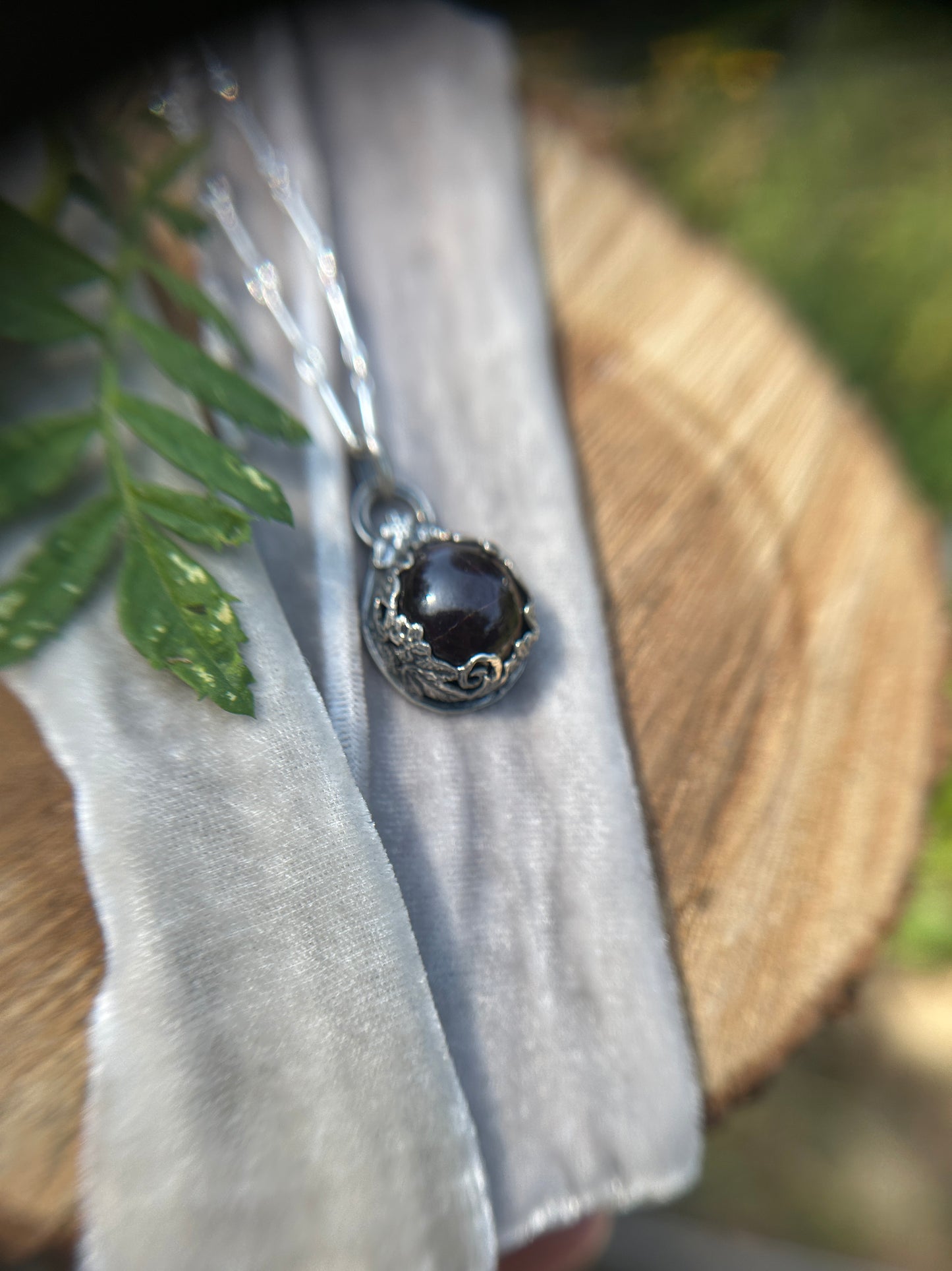 Star Garnet Blackberry Bramble Necklace- sterling silver jewelry