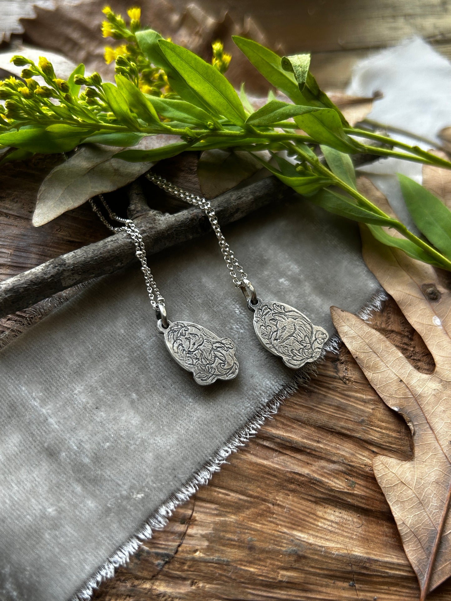 Forest Fox Necklace in Imperial Topaz or Smoky Quartz- sterling silver copper jewelry