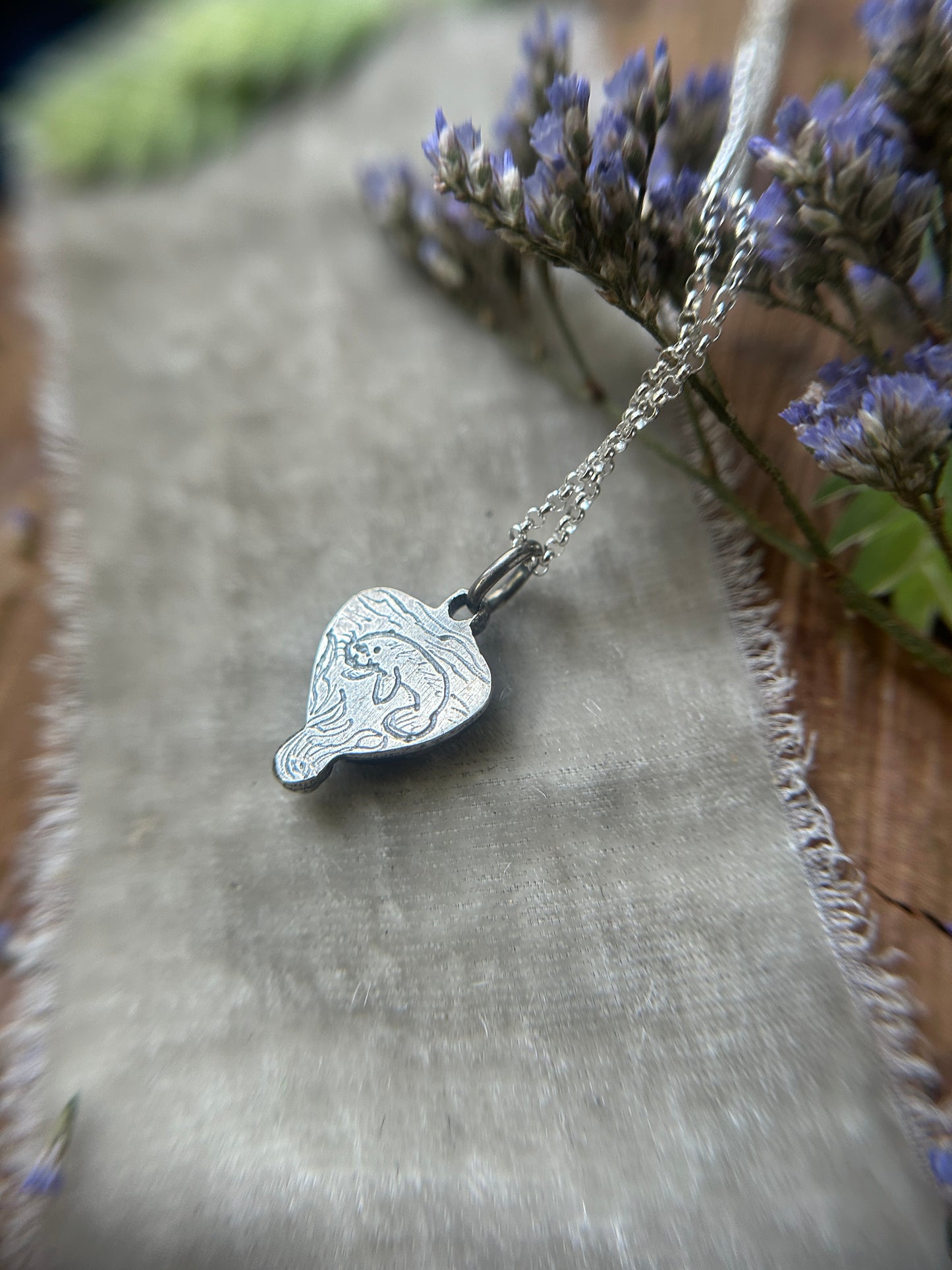 Manatee with Green Amethyst necklace- sterling silver jewelry