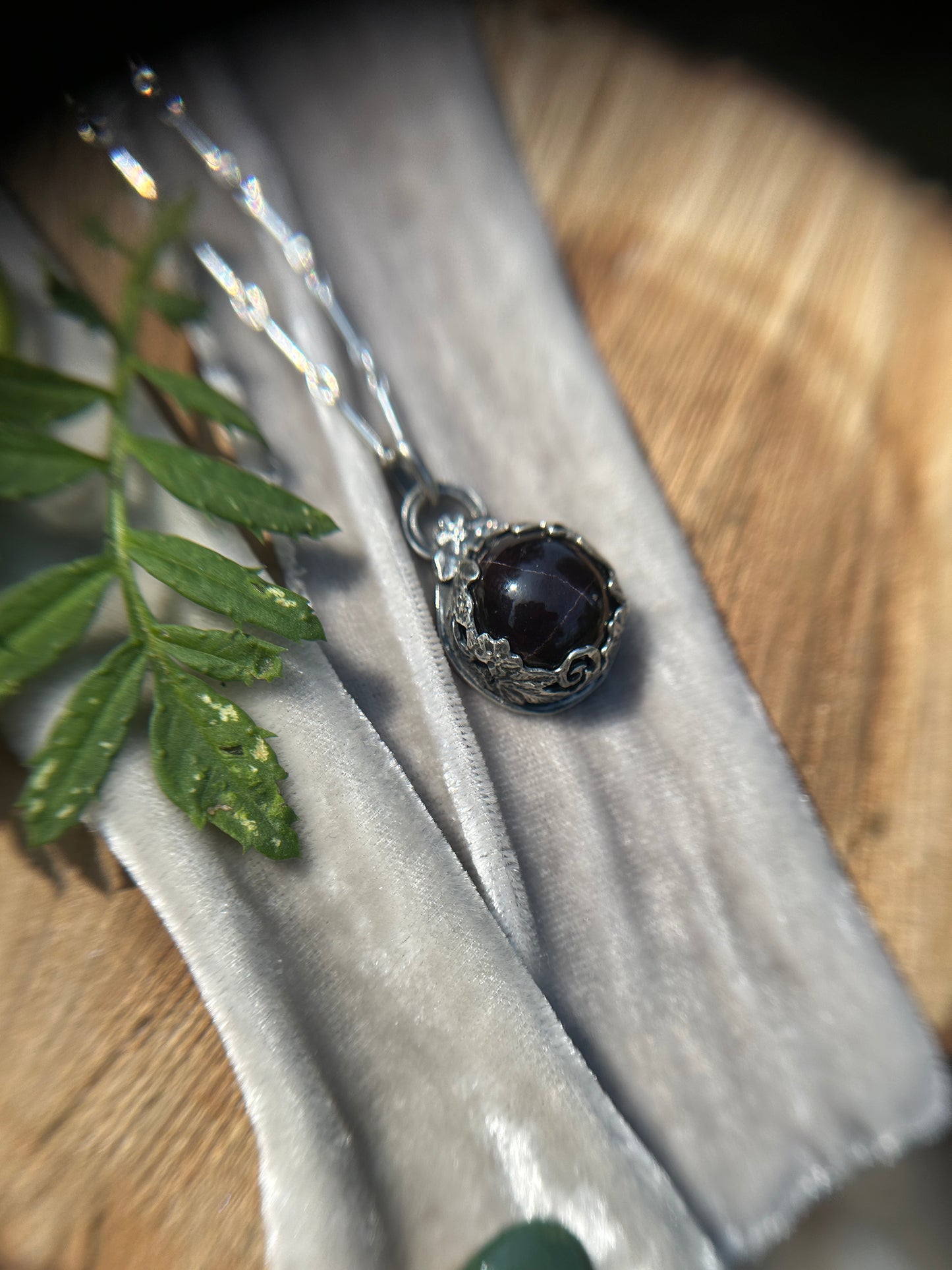 Star Garnet Blackberry Bramble Necklace- sterling silver jewelry