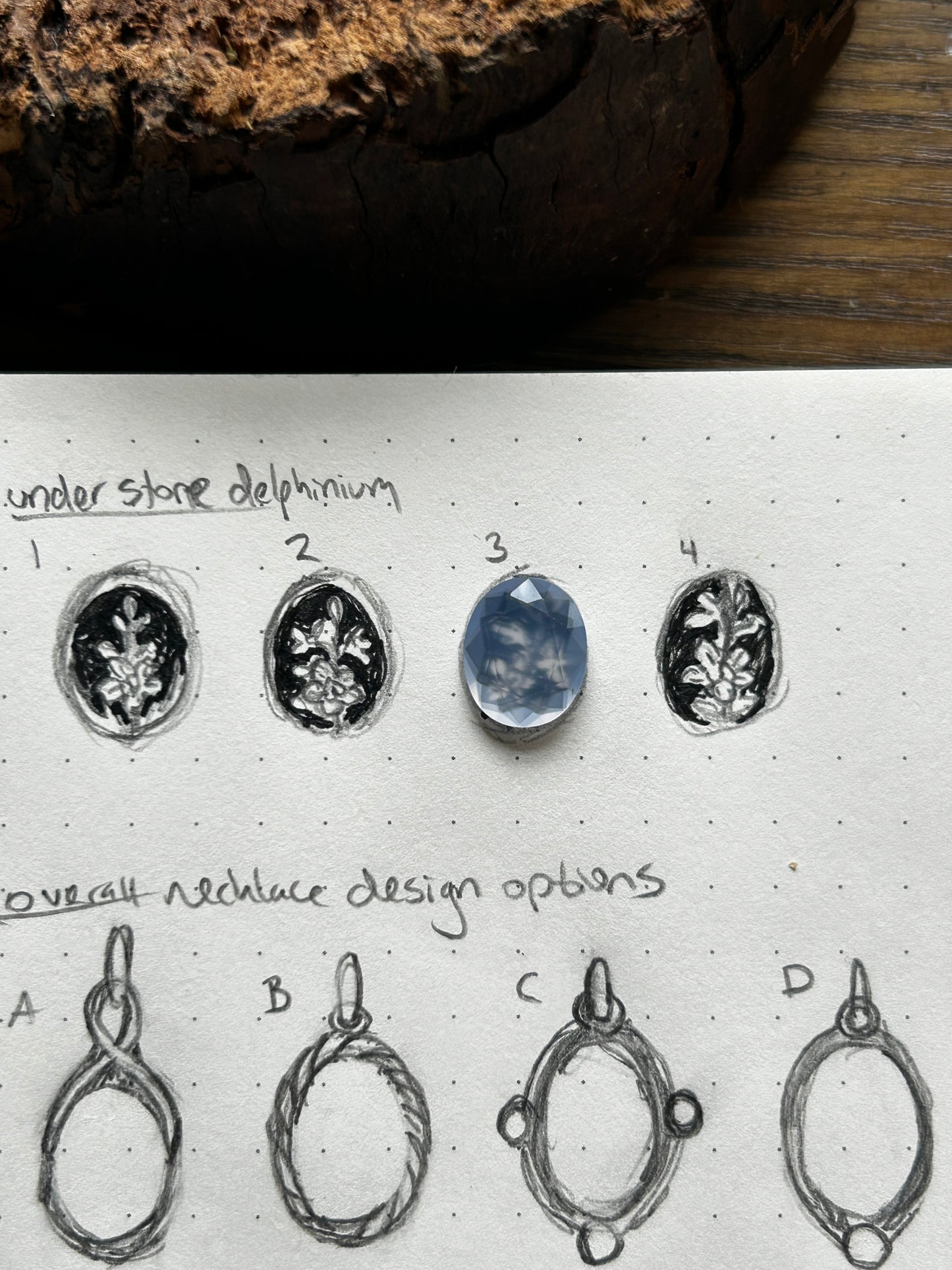 Reserved- custom delphinium flower necklace with blue chalcedony and freshwater pearls