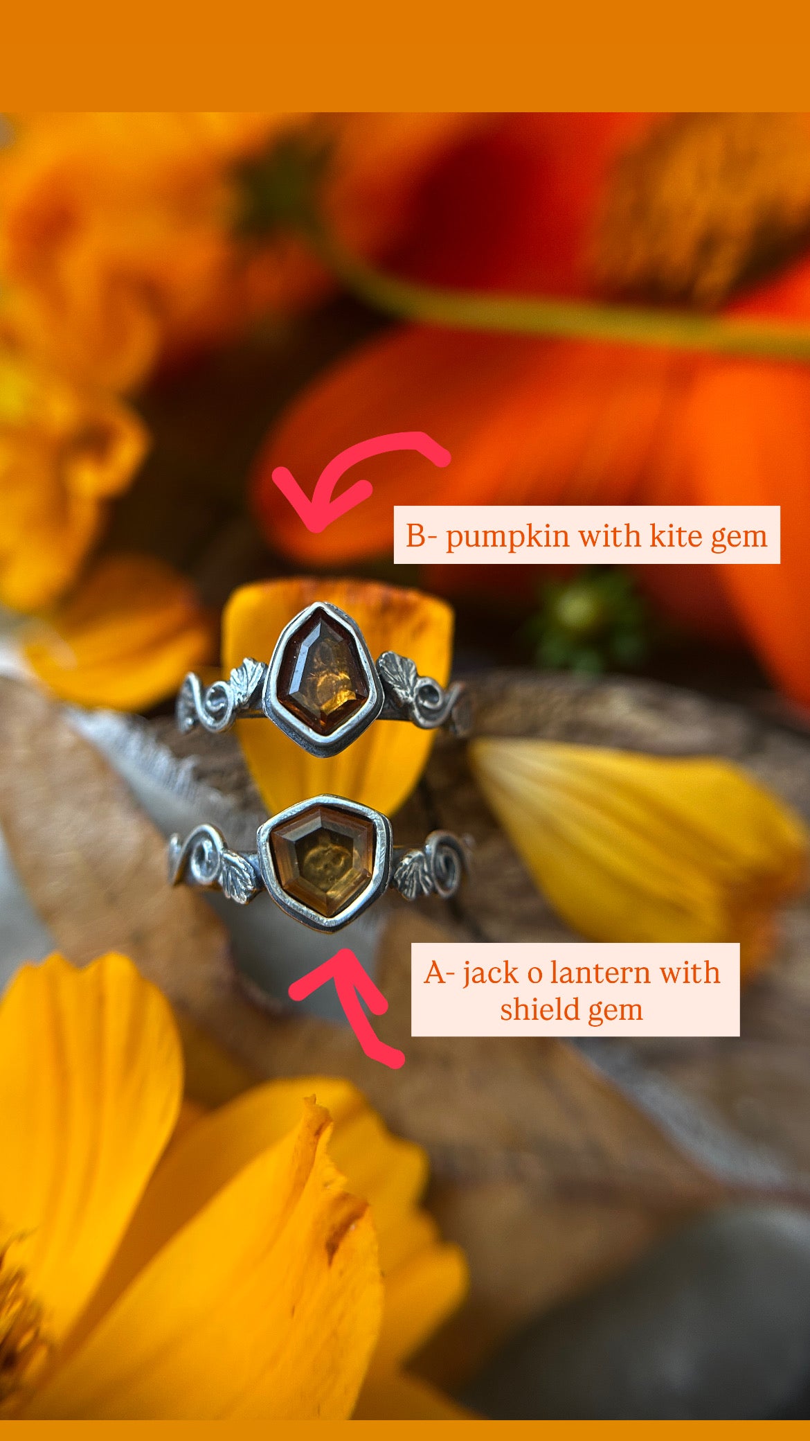 Pumpkin Rings with Hessonite Garnet gems- Sterling silver jewelry