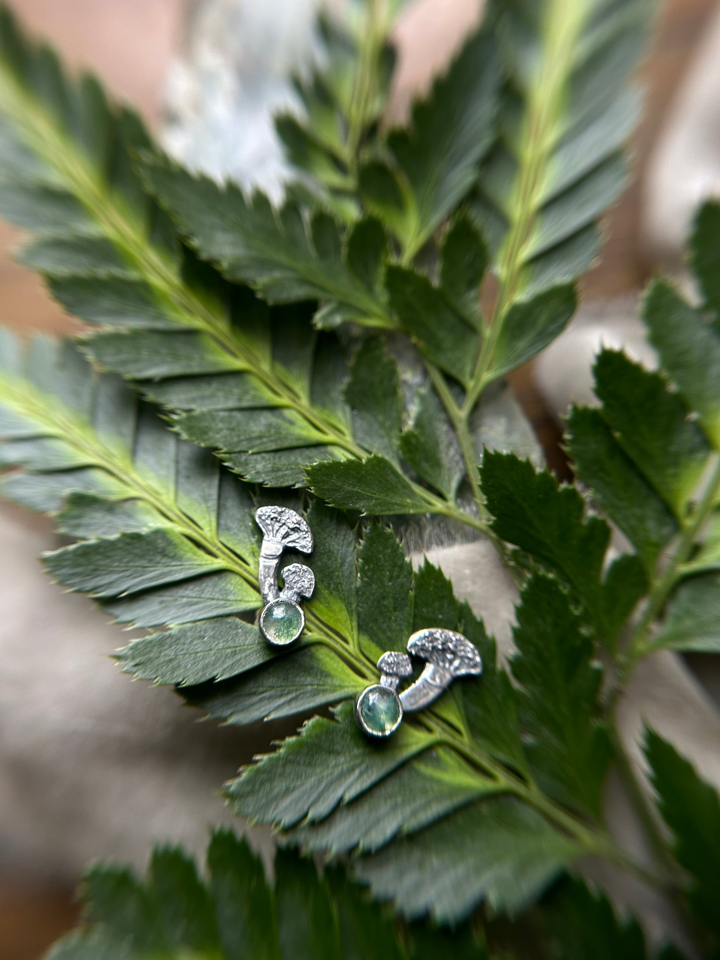 Mushroom climber earrings labradorite sterling silver with choice of gemstone- metalsmith made