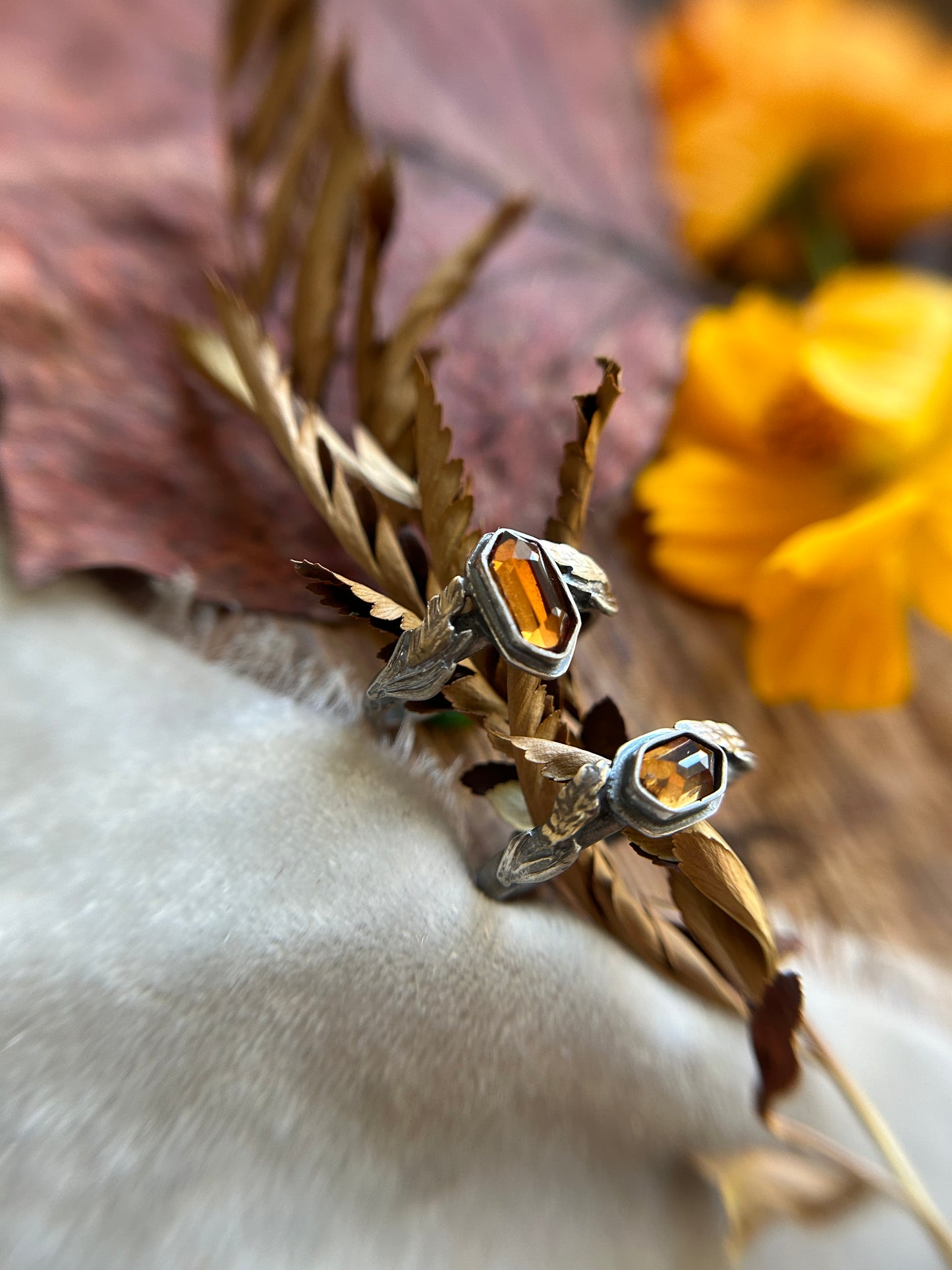 Ready to ship Goldenrod ring- size 8-9 hexagon zircon ring with sterling silver and brass