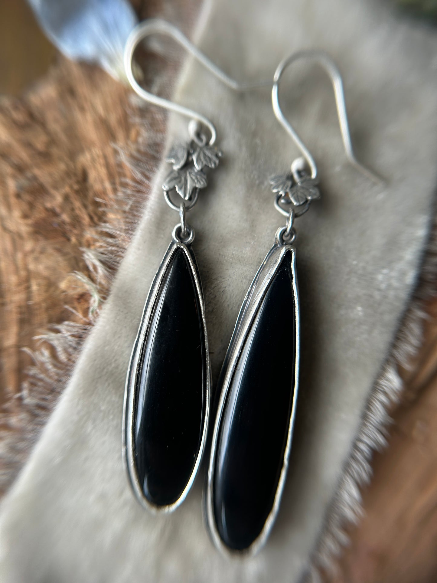 Black Onyx Asymmetrical Ivy Earrings- Sterling Silver Jewelry