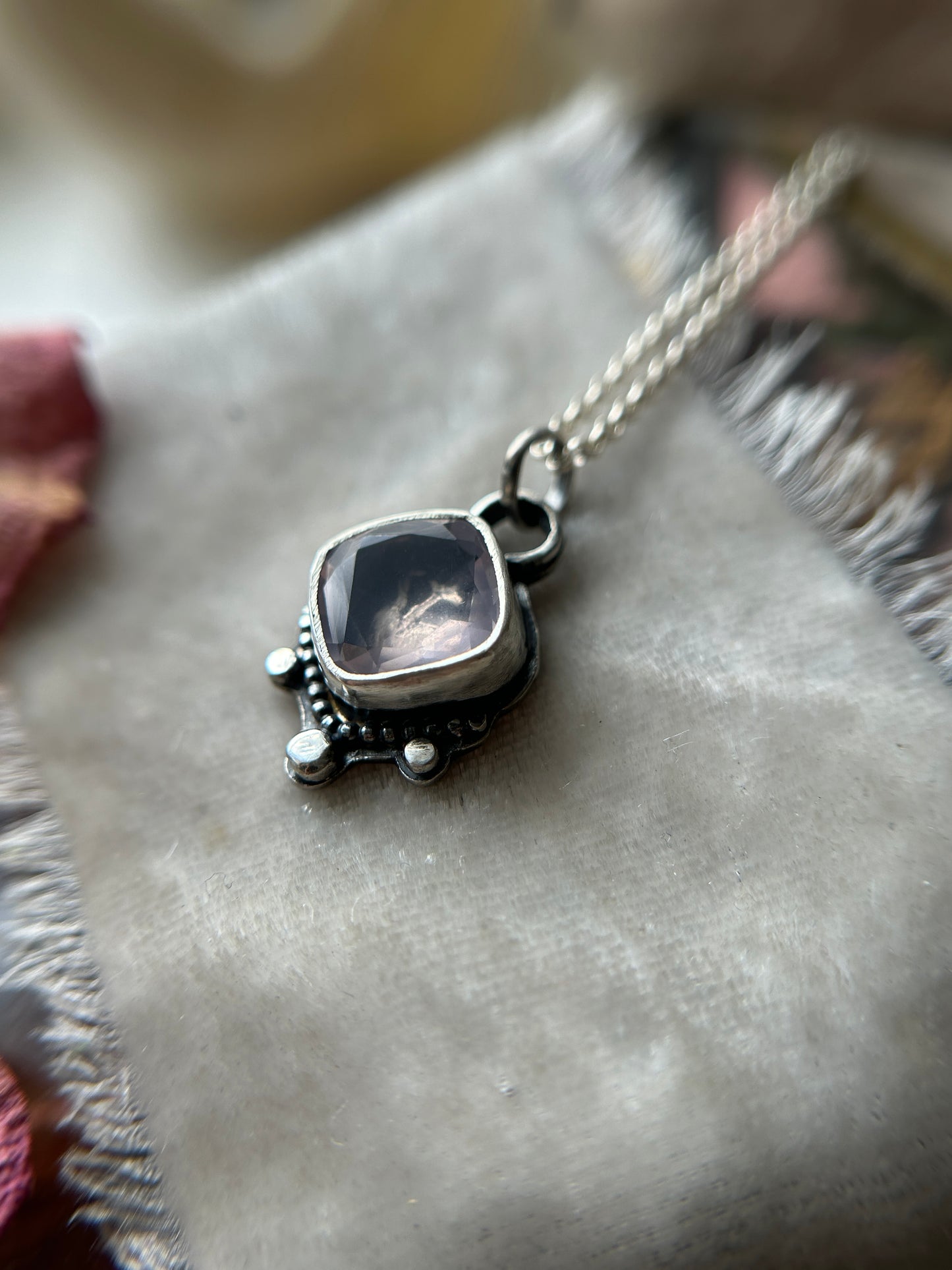 Three of Swords Heart Rose Quartz and Sterling Silver Necklace