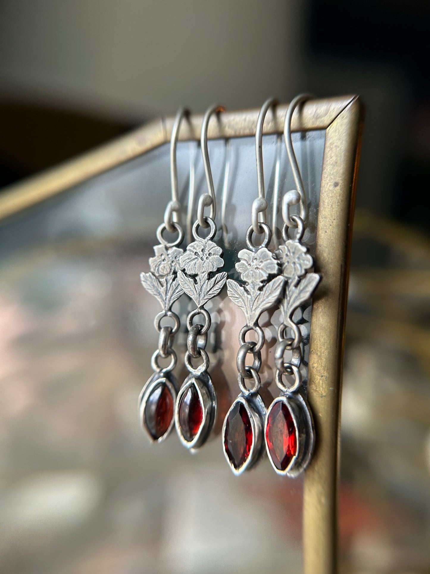 Wild Rose Garnet Earrings- sterling silver jewelry