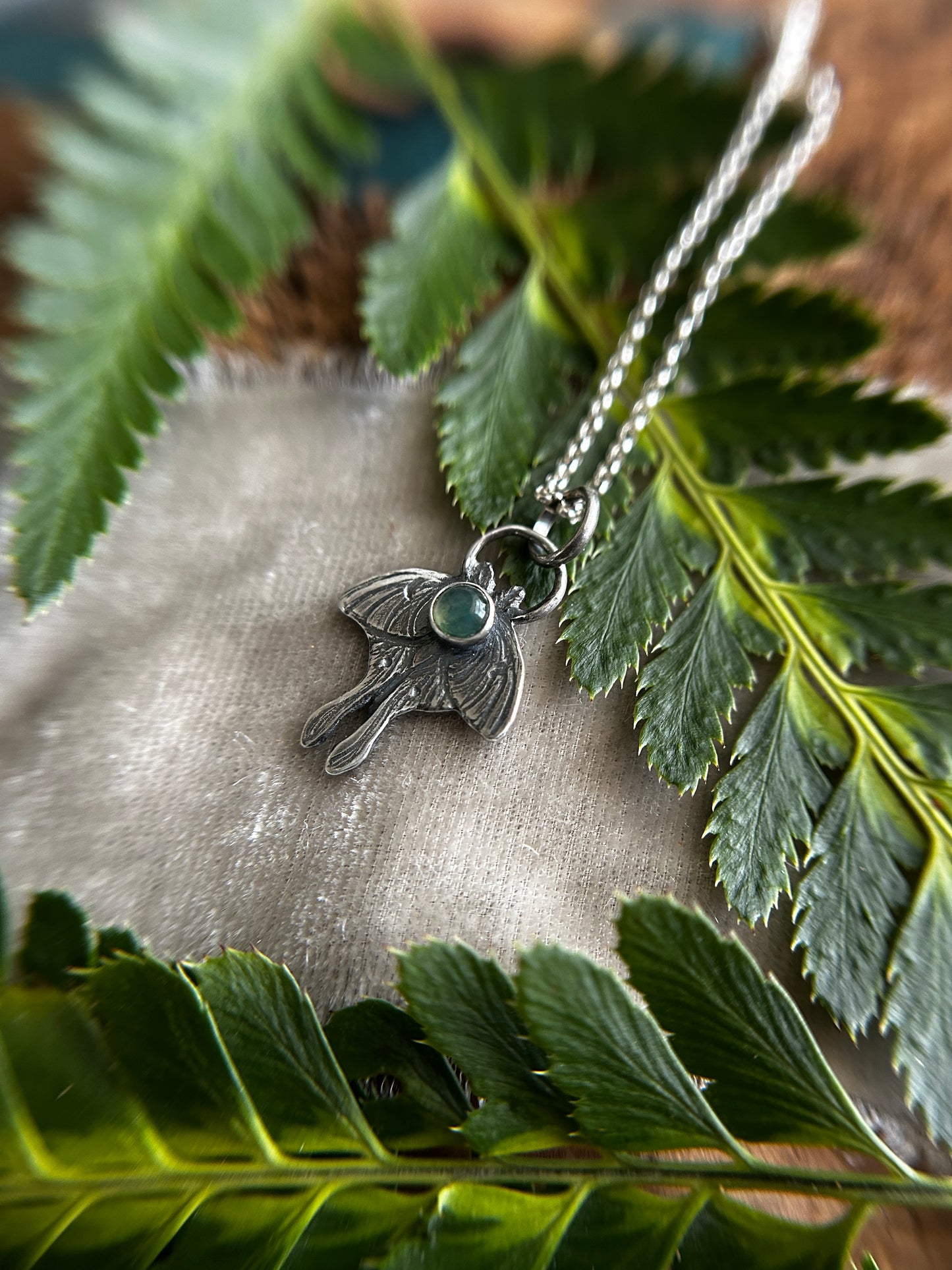 Luna moth necklace with choice of gemstone-sterling silver jewelry- made to order