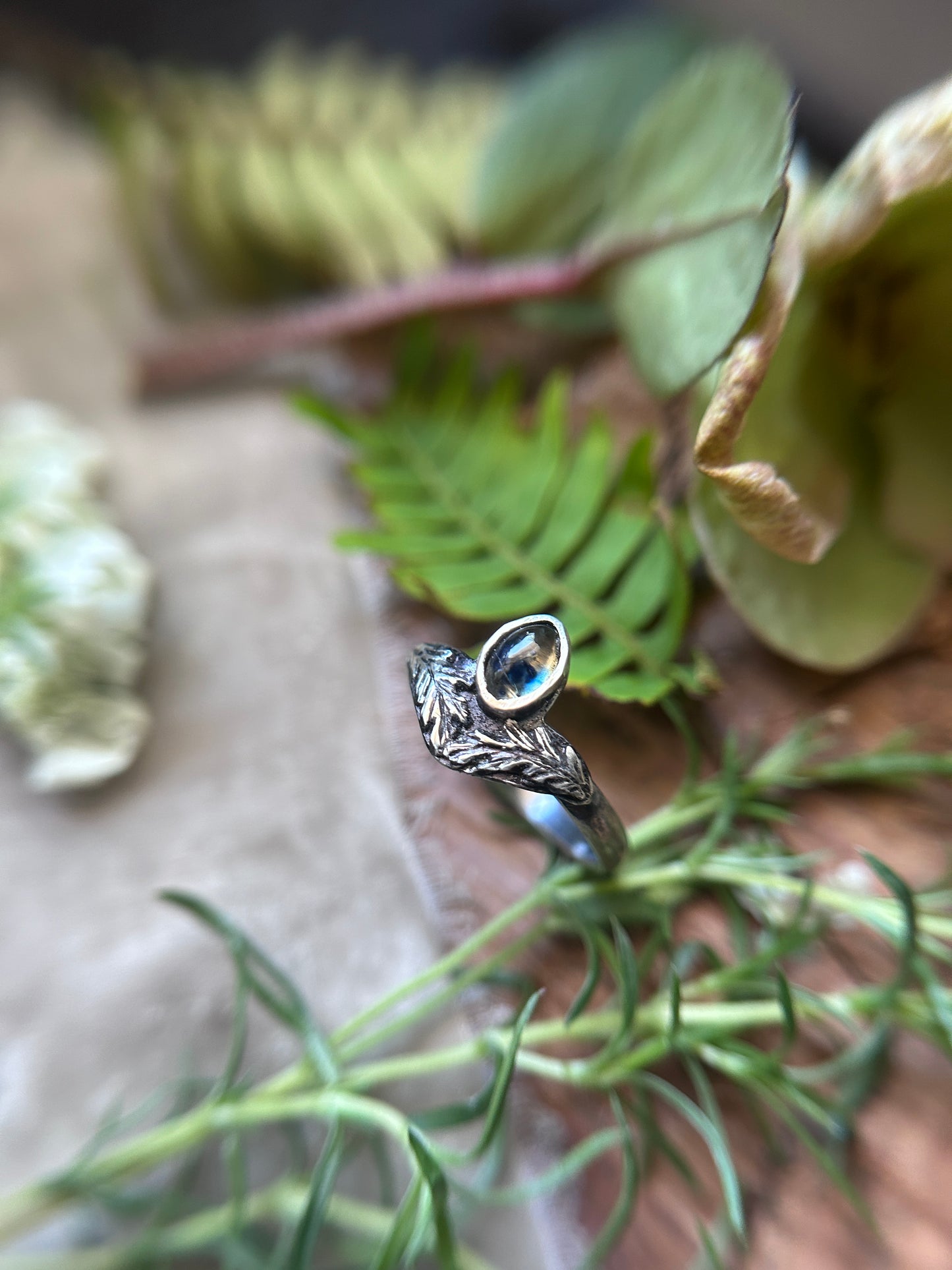 Mugwort songea sapphire ring- Sterling silver jewelry