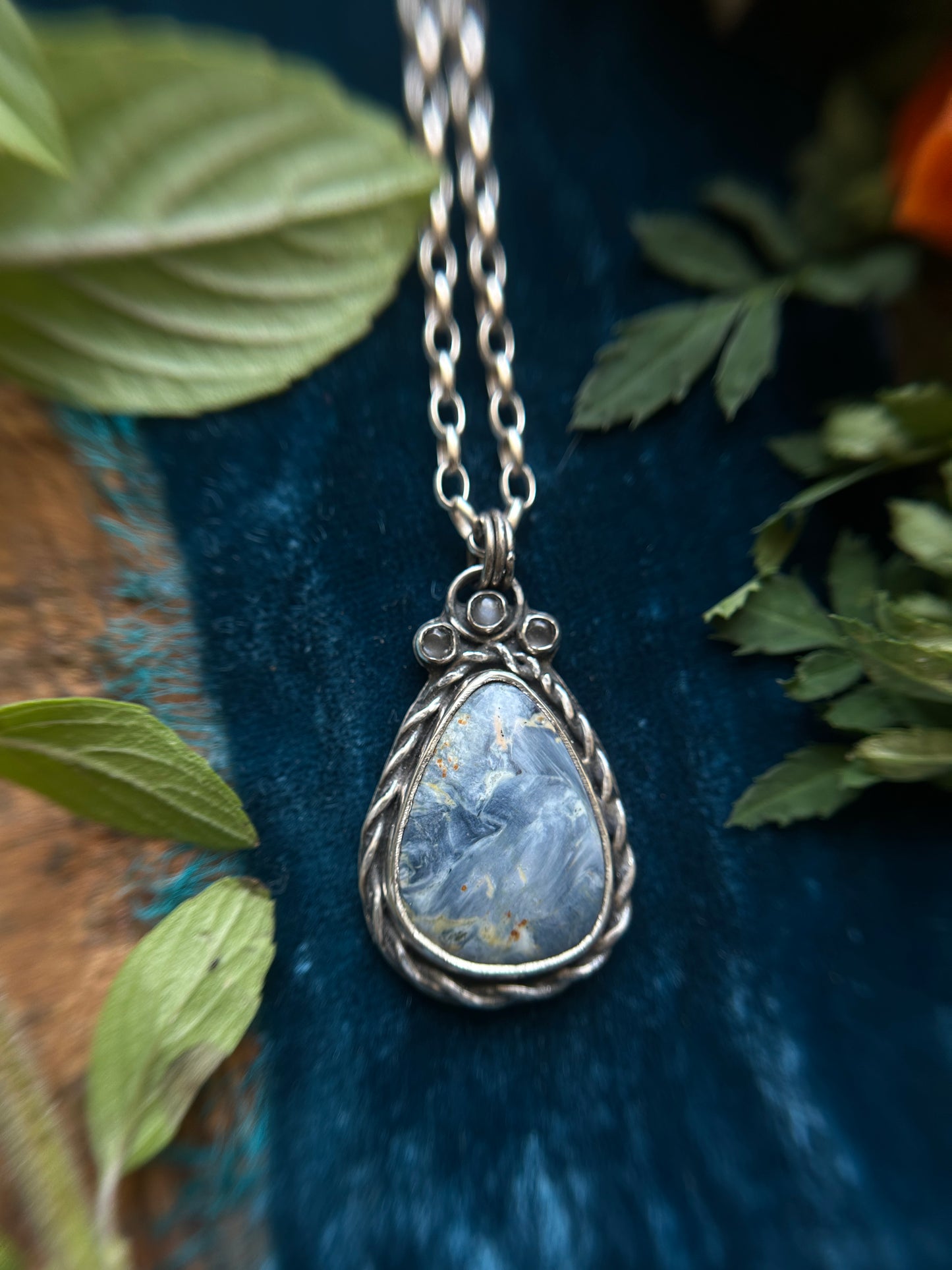 Pietersite with Grey Moonstone and Kraken with Ship detailing- sterling silver jewelry