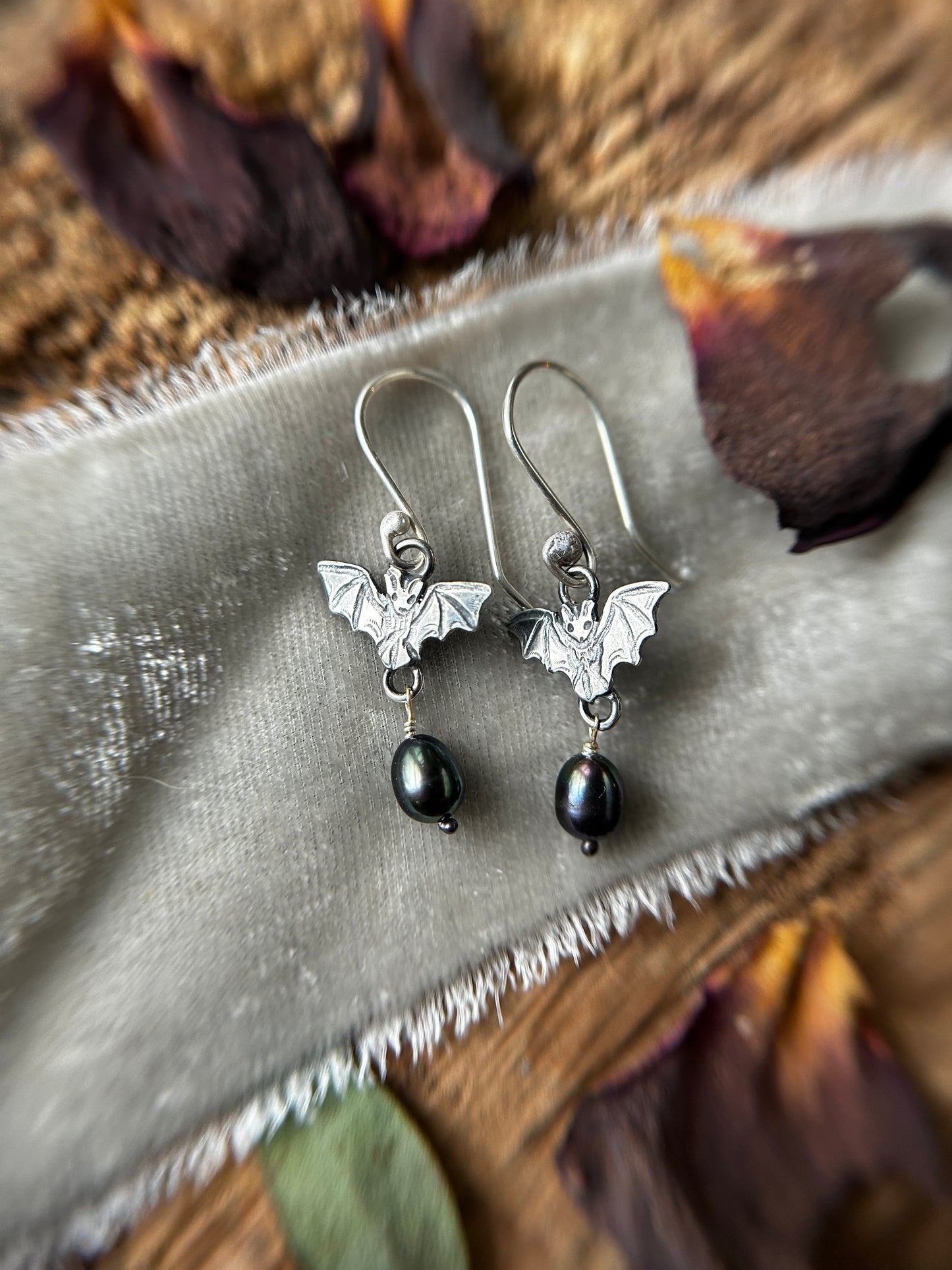 Pre-order bat earrings with choice of gemstone or pearls jewelry