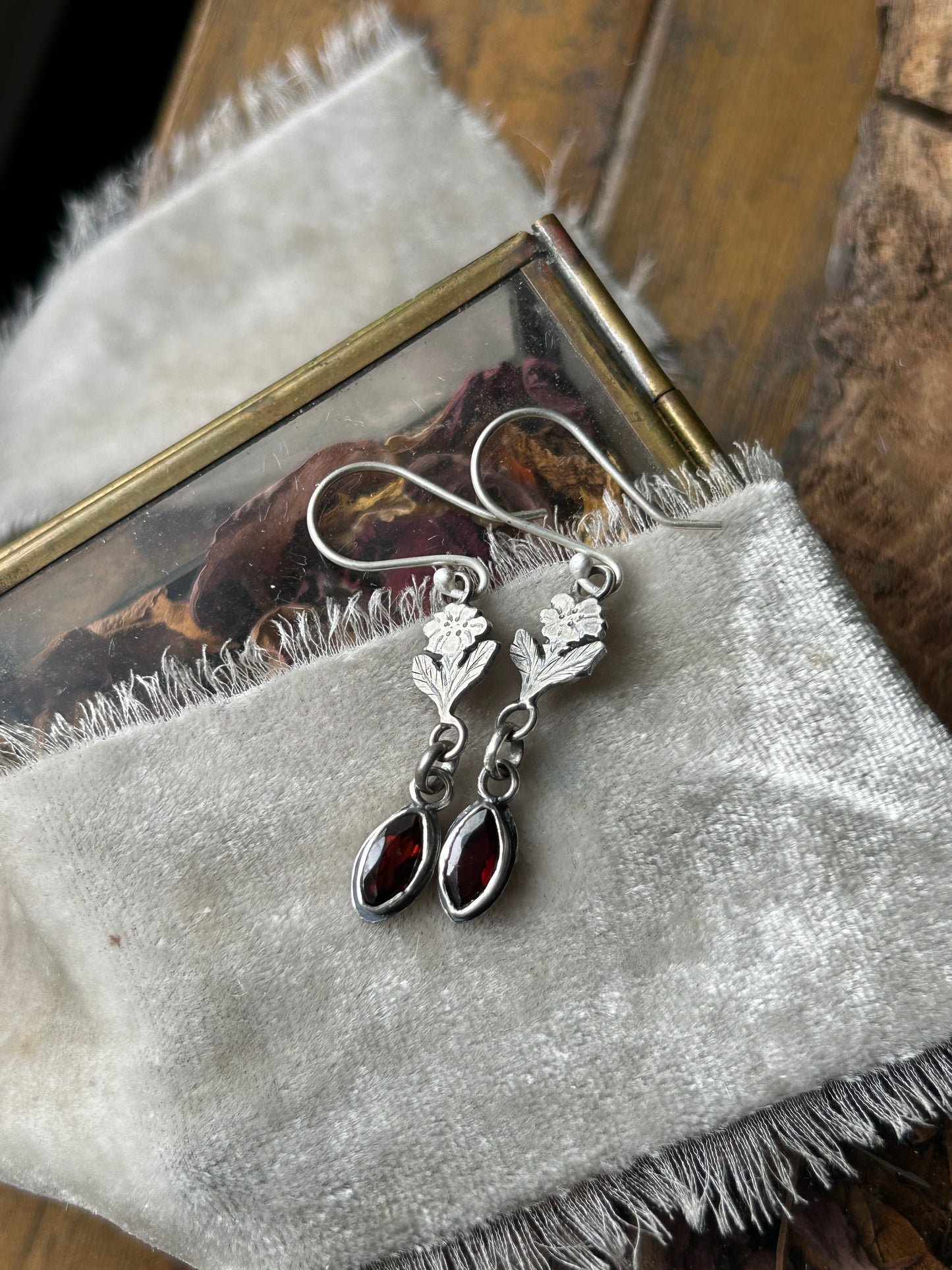 Wild Rose Garnet Earrings- sterling silver jewelry