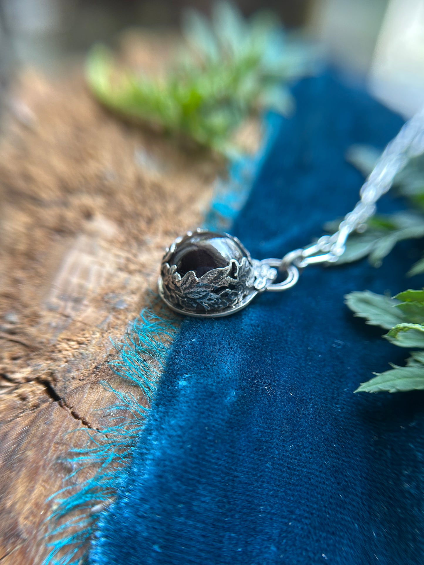 Star Garnet Blackberry Bramble Necklace- sterling silver jewelry