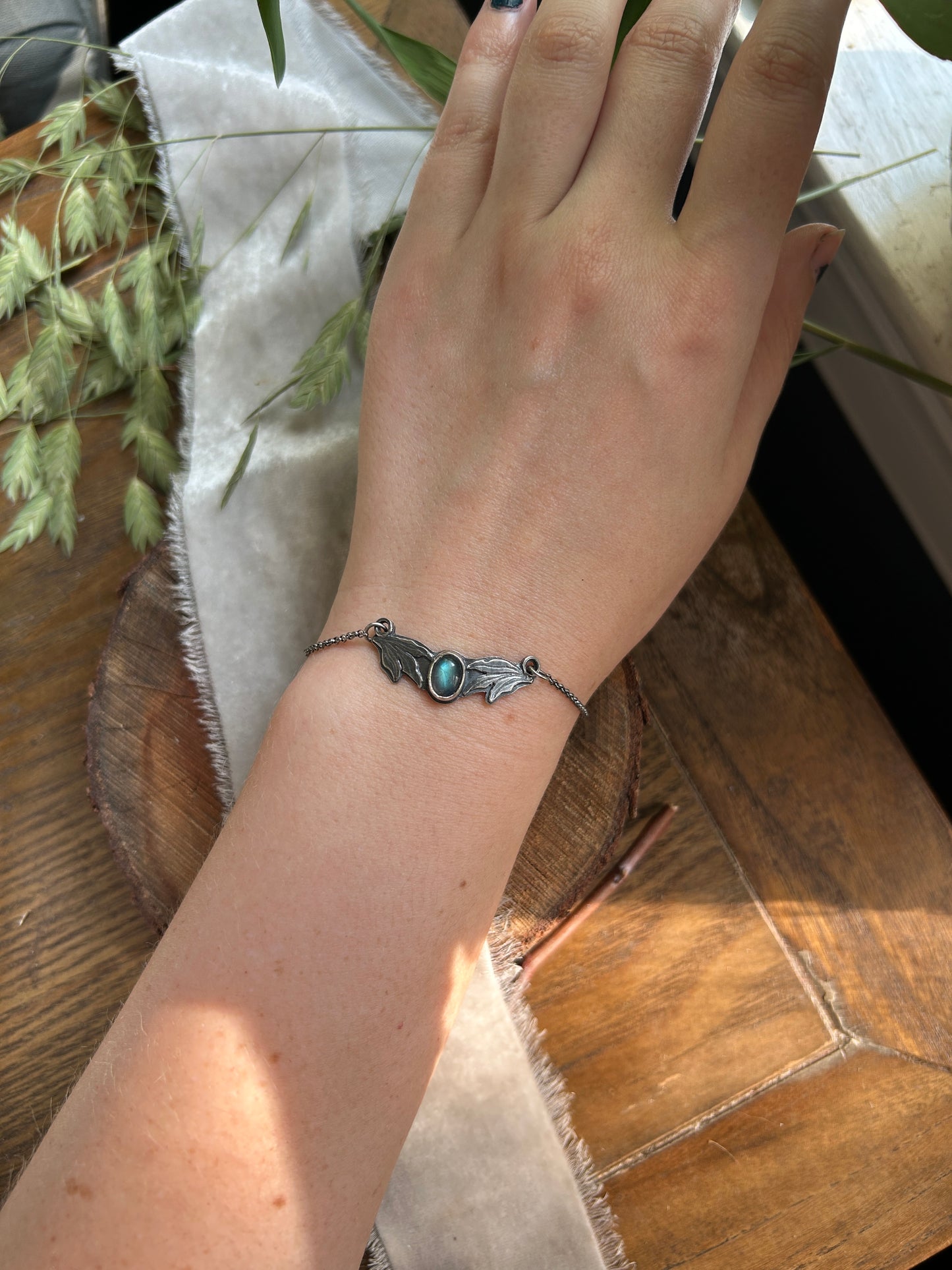 Seaweed Labradorite bracelet sterling silver metalsmith made