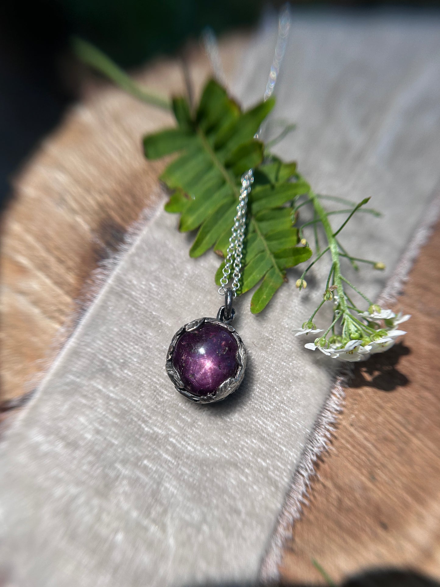 Star ruby strawberry necklace- Sterling silver jewelry