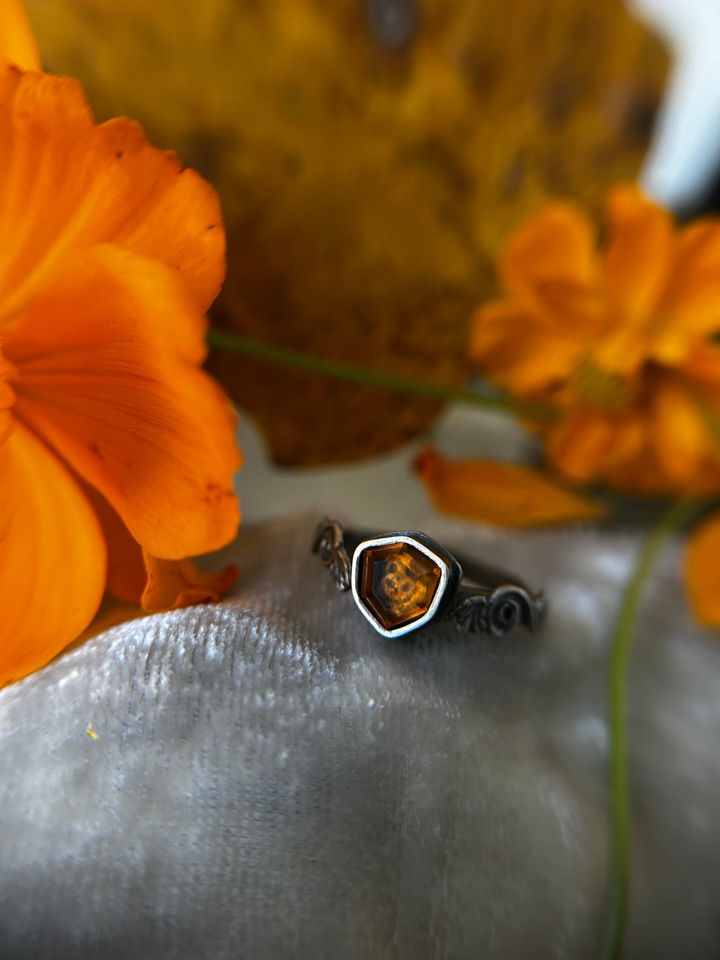 Pumpkin Rings with Hessonite Garnet gems- Sterling silver jewelry