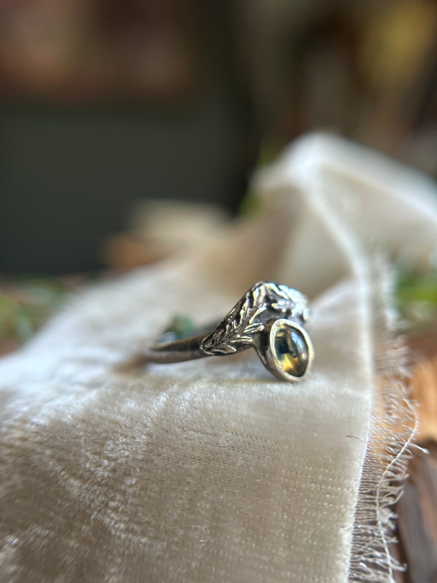 Mugwort songea sapphire ring- Sterling silver jewelry