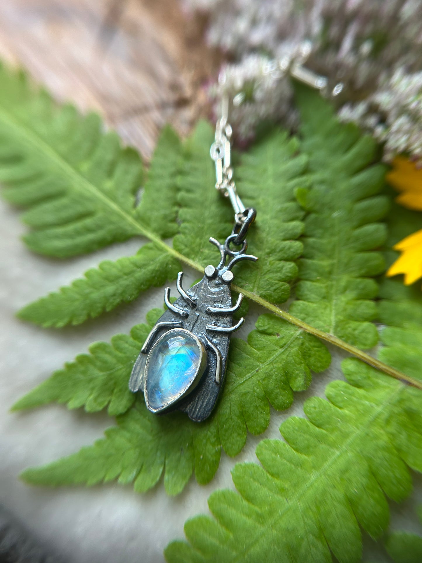 Firefly necklaces- moonstone or peridot-sterling silver handmade jewelry