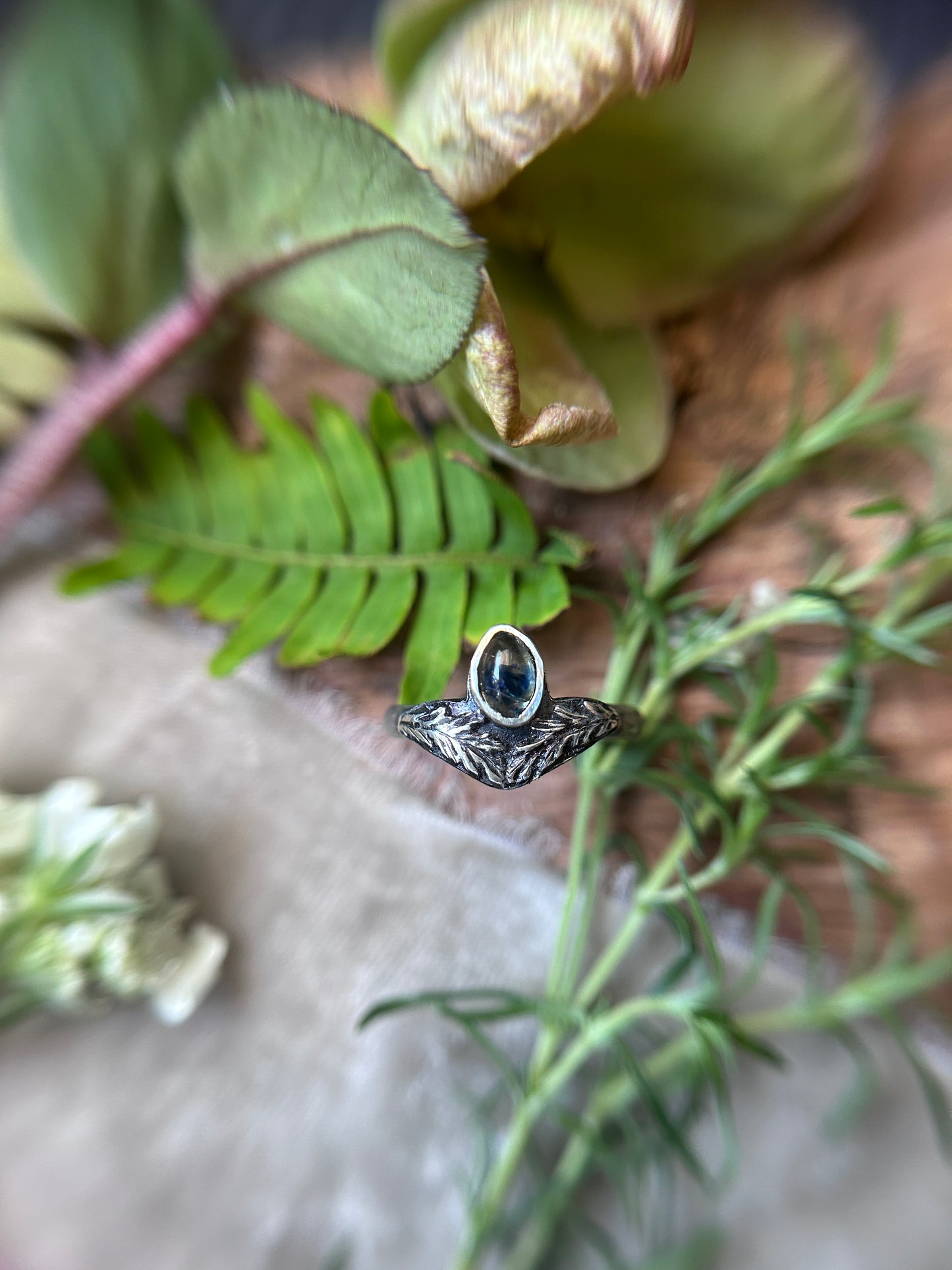 Mugwort songea sapphire ring- Sterling silver jewelry