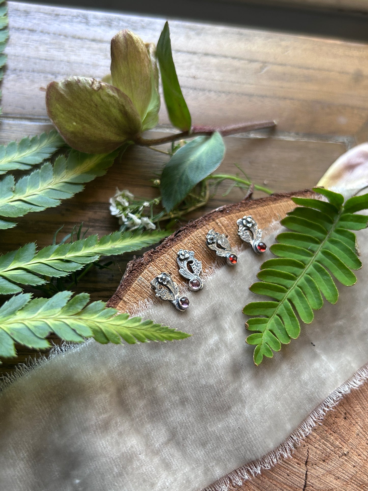 Strawberry post earrings- PREORDER-your choice of pink tourmaline or red garnet- Sterling silver earrings