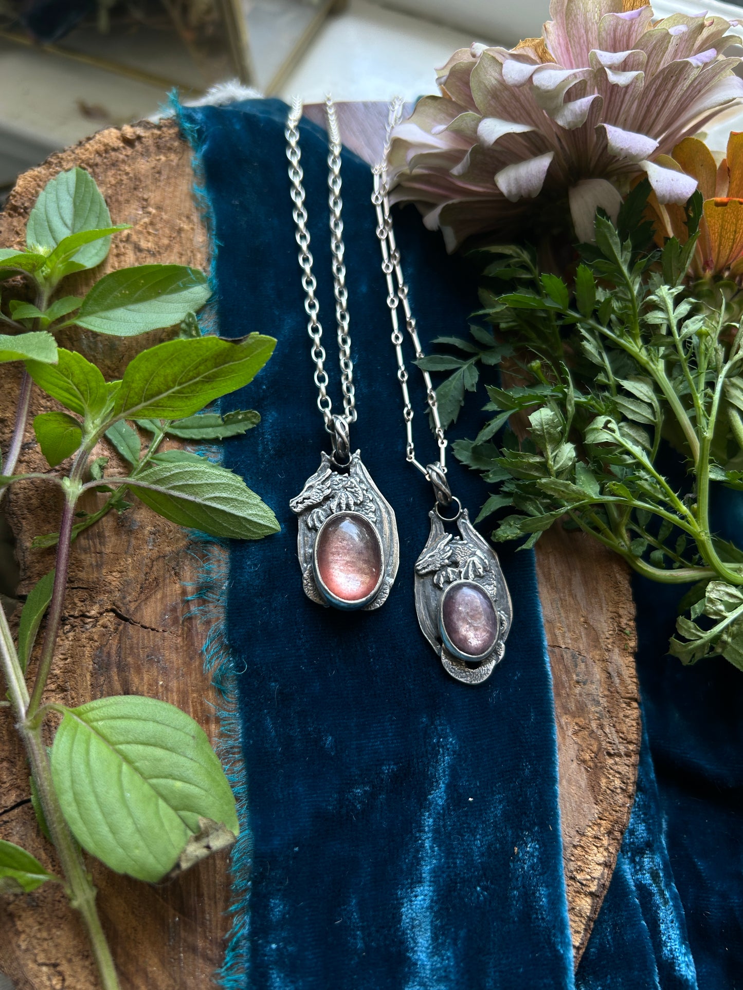 Dragon Necklace with Lepidolite- choice of small or large dragon- sterling silver jewelry