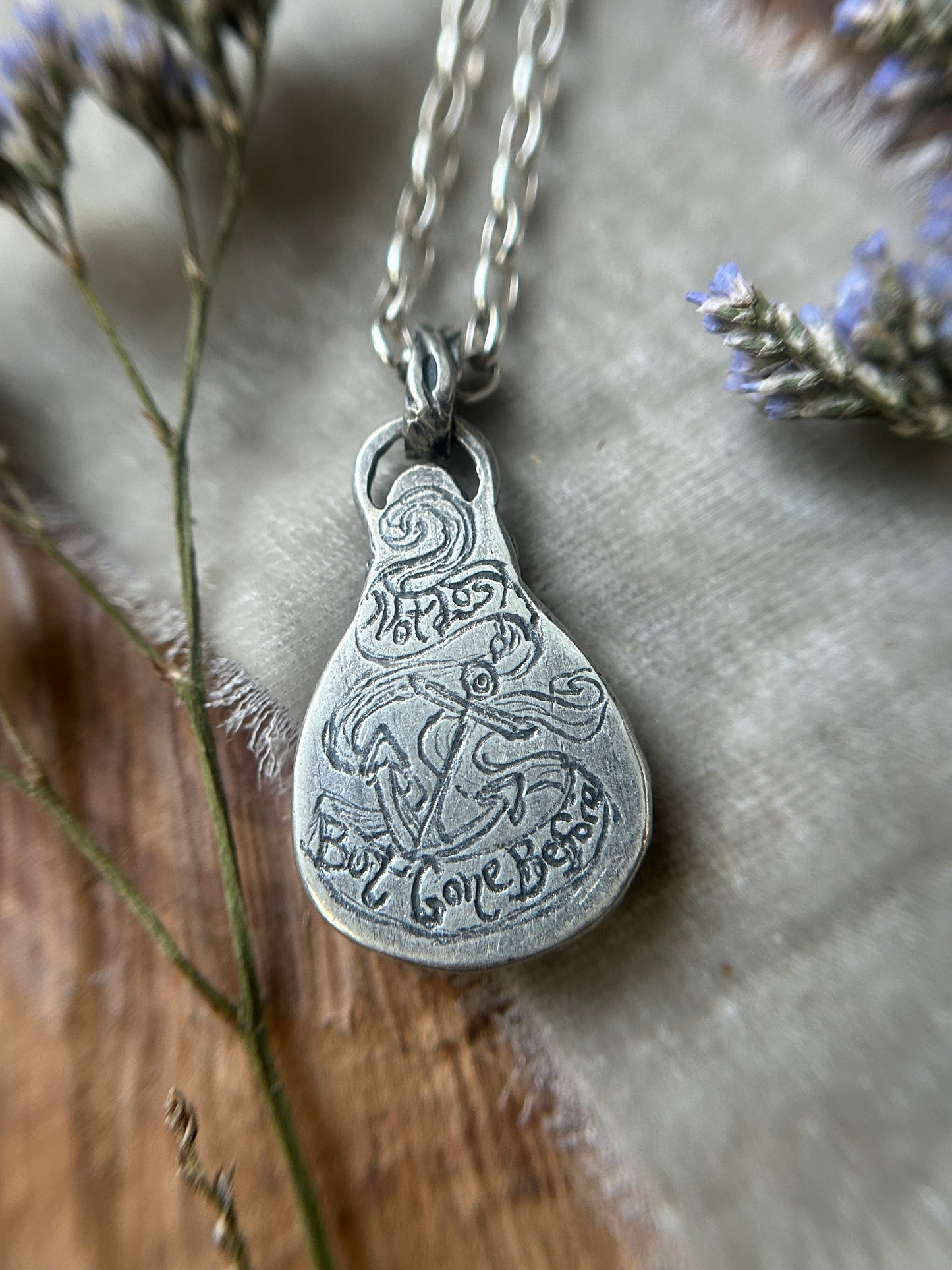 Moonlit Voyage Sailing Ship under Portrait Cut Quartz with a black star sapphire- sterling silver jewelry mourning