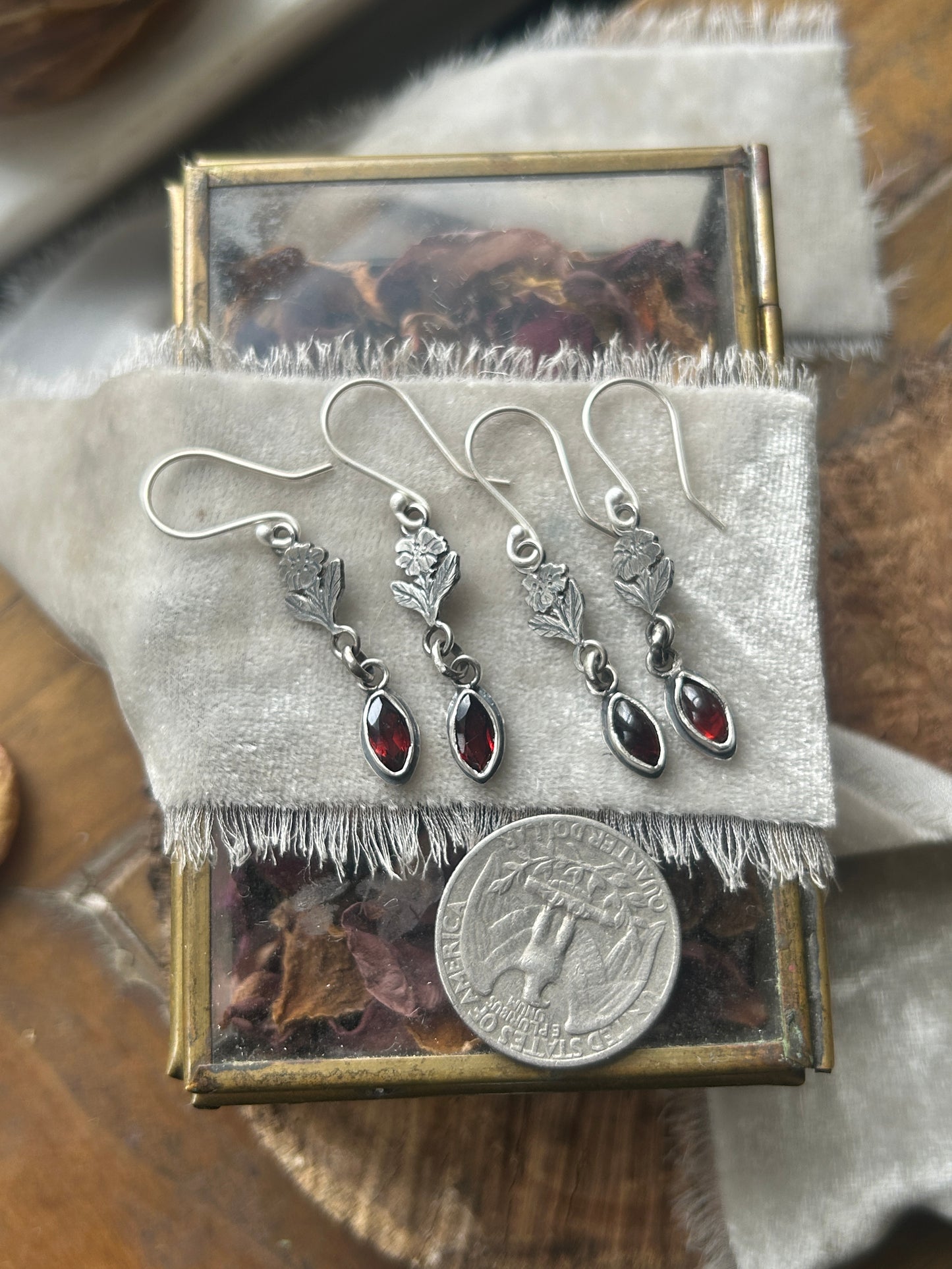 Wild Rose Garnet Earrings- sterling silver jewelry