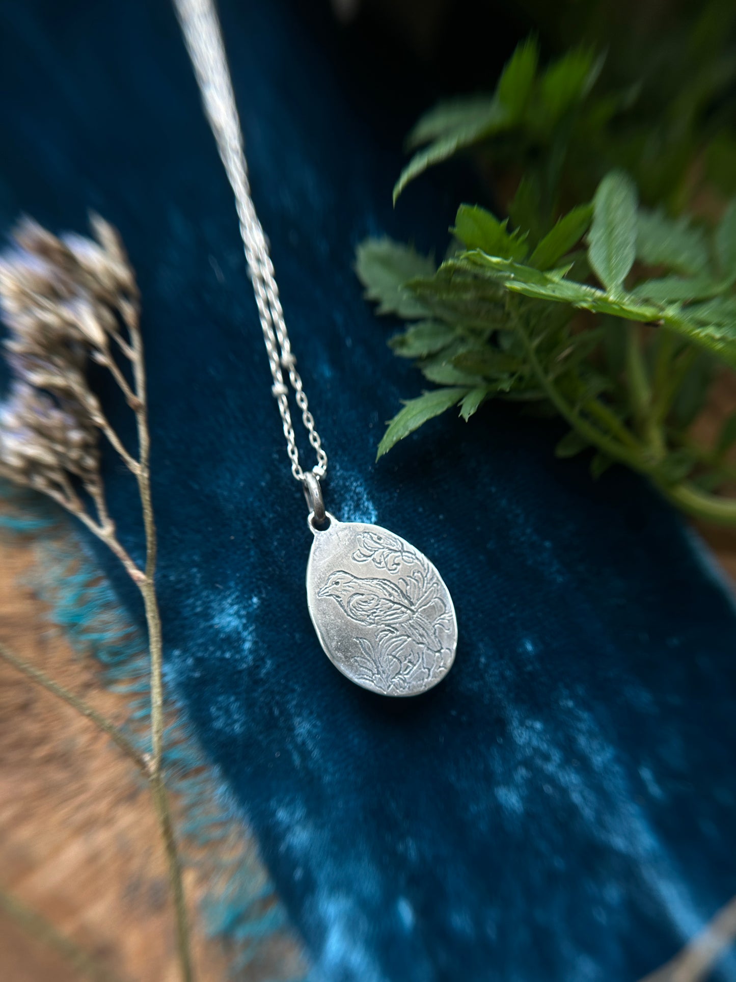 Blue Turquoise with hidden bluebird Necklace- sterling silver jewelry