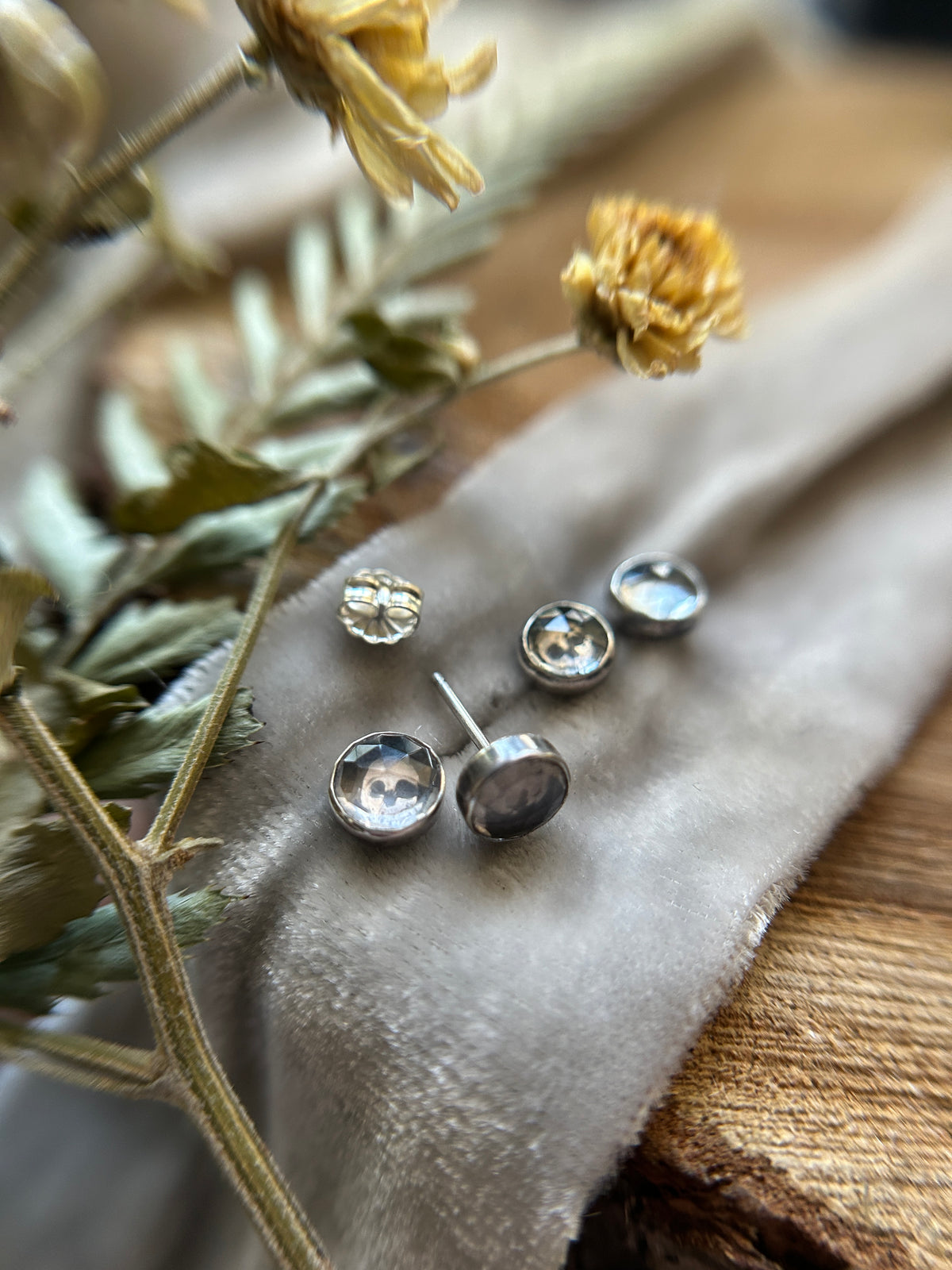 Tiny Quartz Skull Stud Earrings Sterling silver jewelry- made to order