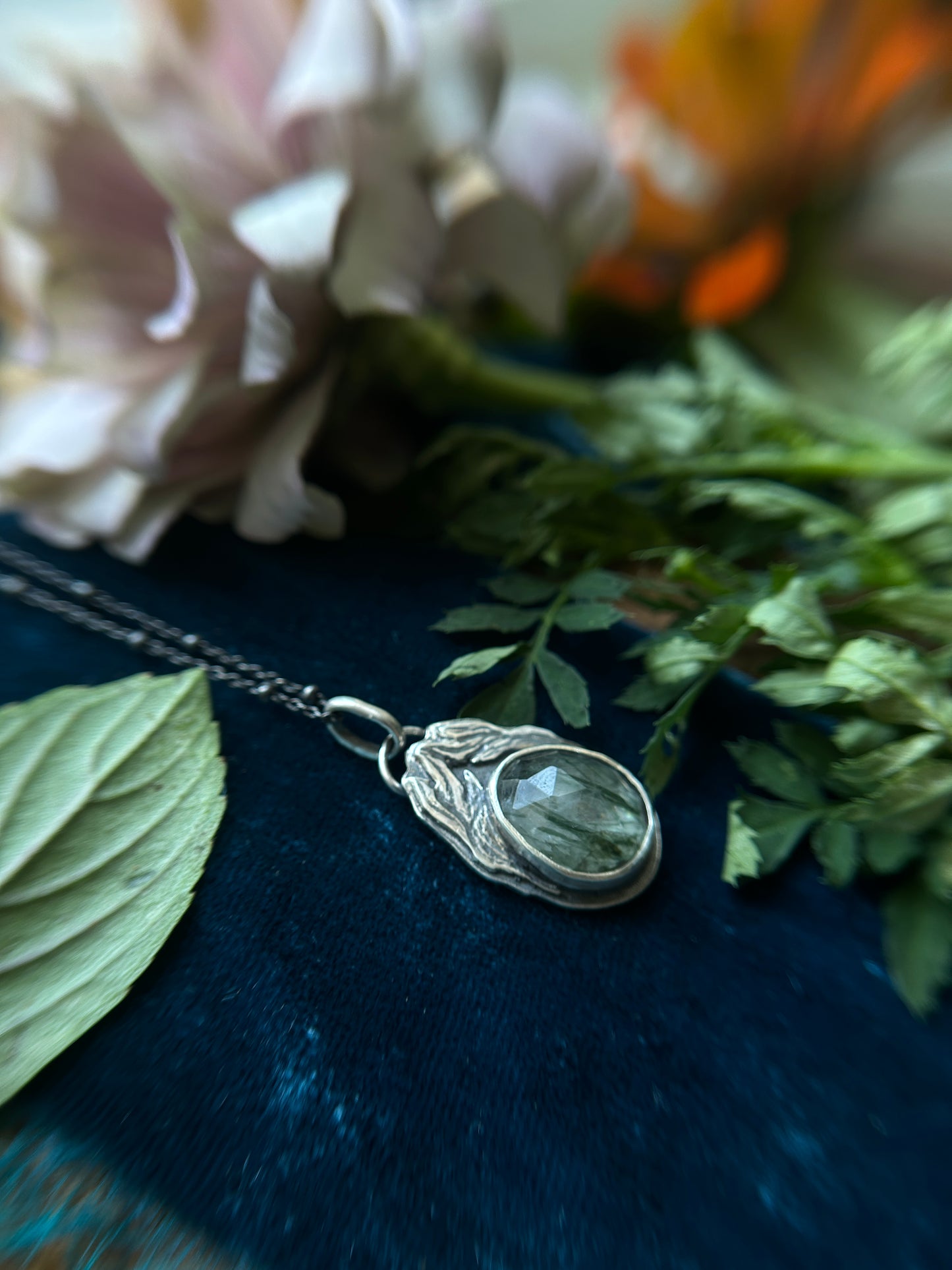 Kelpie Green Rutilated Quartz Necklace- sterling silver jewelry