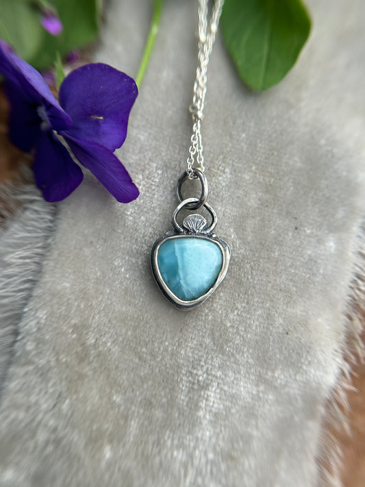 Larimar with Sea Shell Detail- Sterling silver necklace- metalsmith made