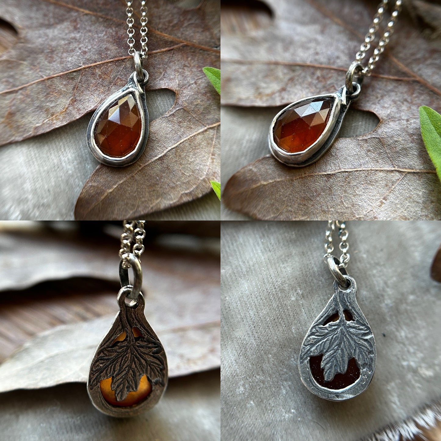 Hidden Forest Leaf Necklaces- choice of gem and leaf- sterling silver jewelry