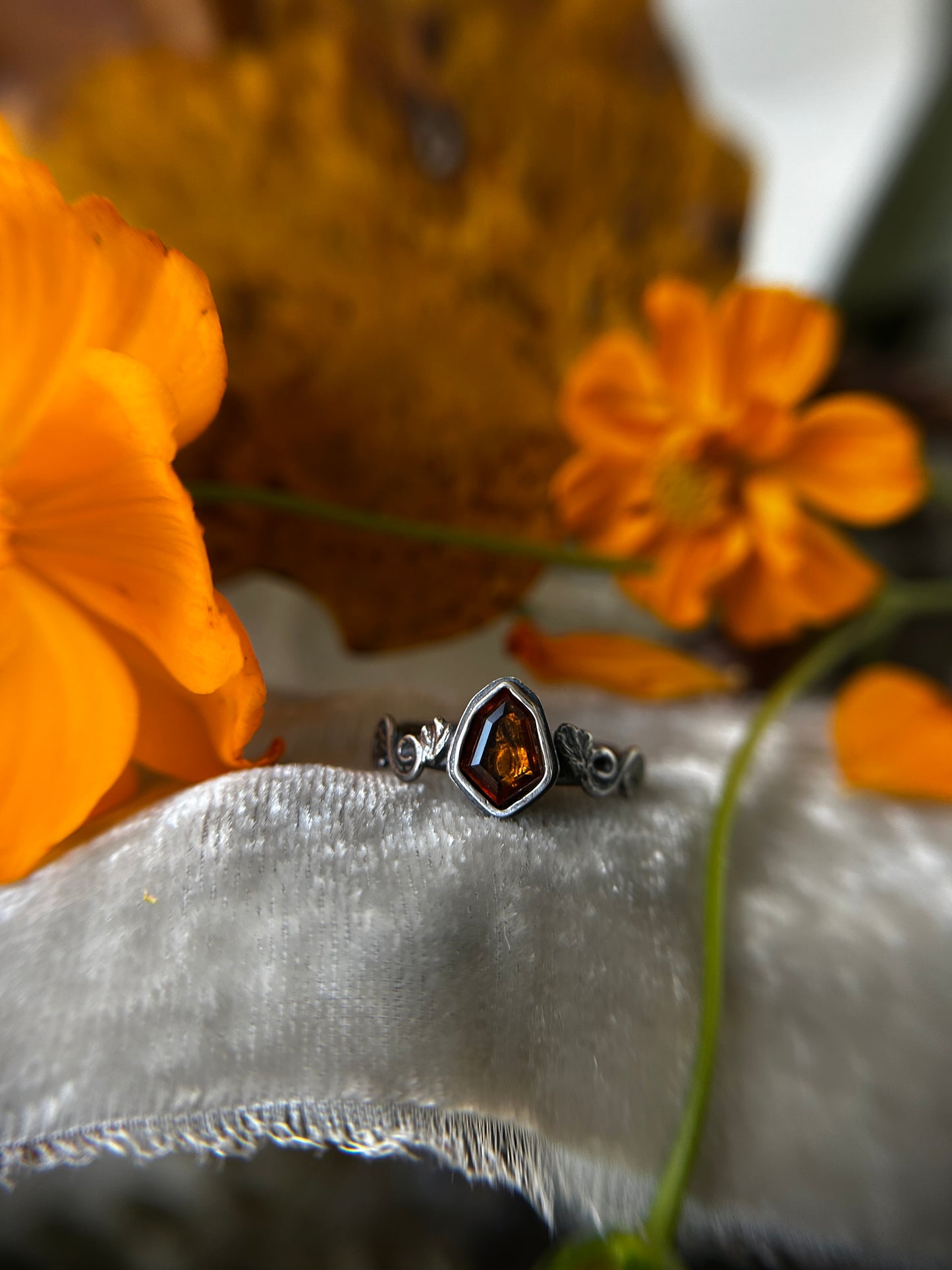 Pumpkin Rings with Hessonite Garnet gems- Sterling silver jewelry