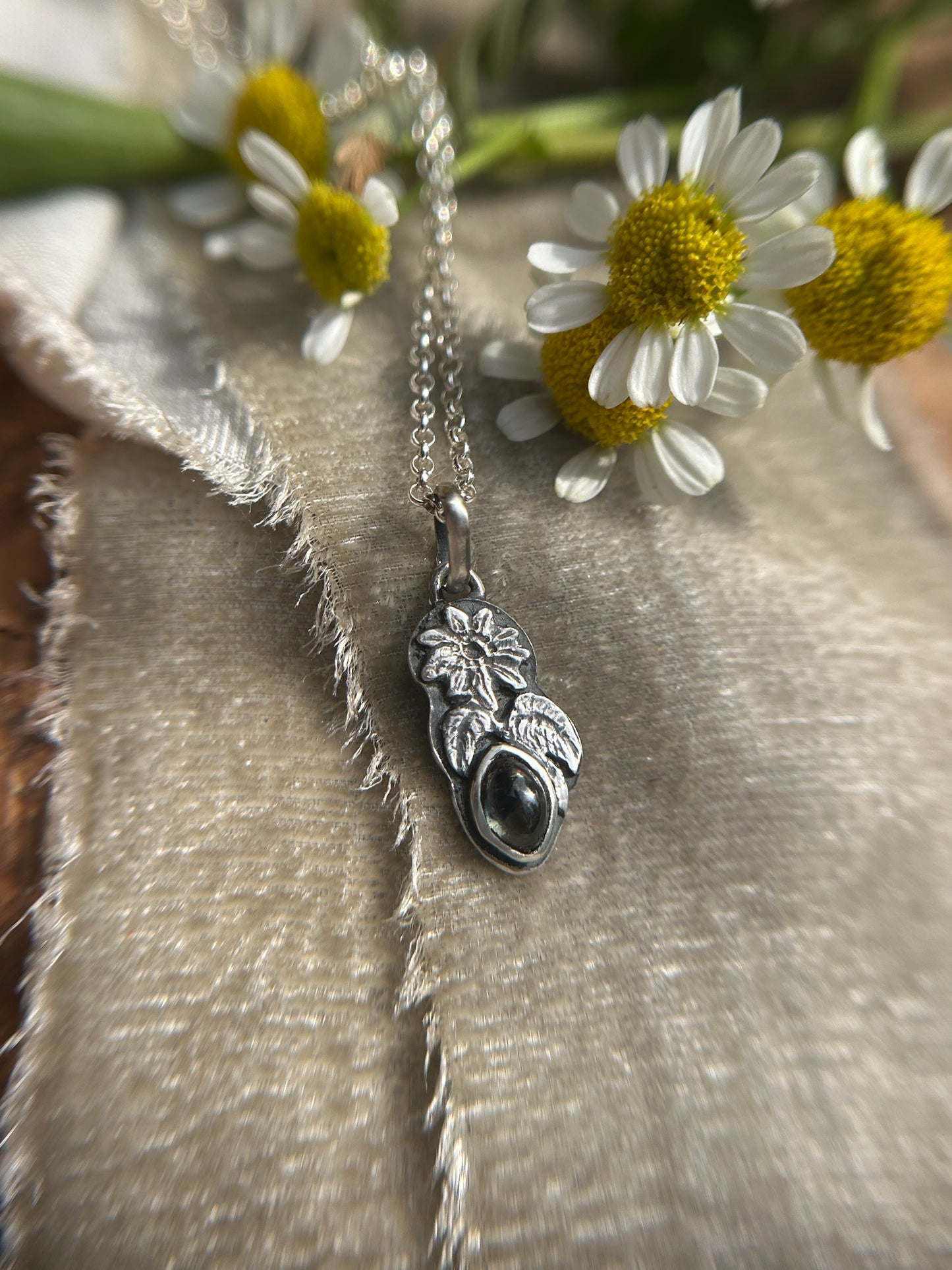 Songea sapphire sunflower necklace- Sterling silver jewelry