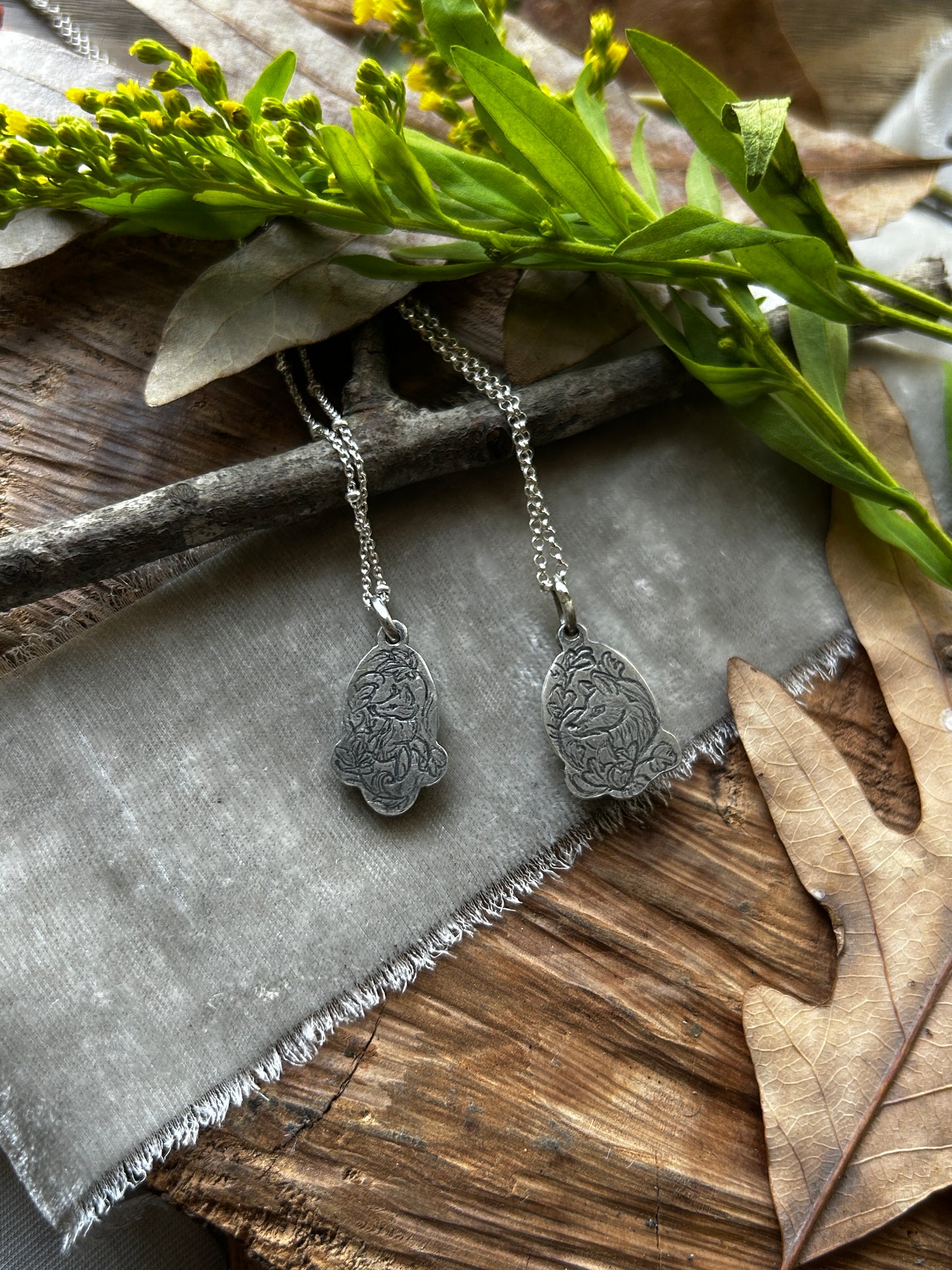 Forest Fox Necklace in Imperial Topaz or Smoky Quartz- sterling silver copper jewelry