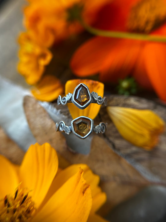 Pumpkin Rings with Hessonite Garnet gems- Sterling silver jewelry