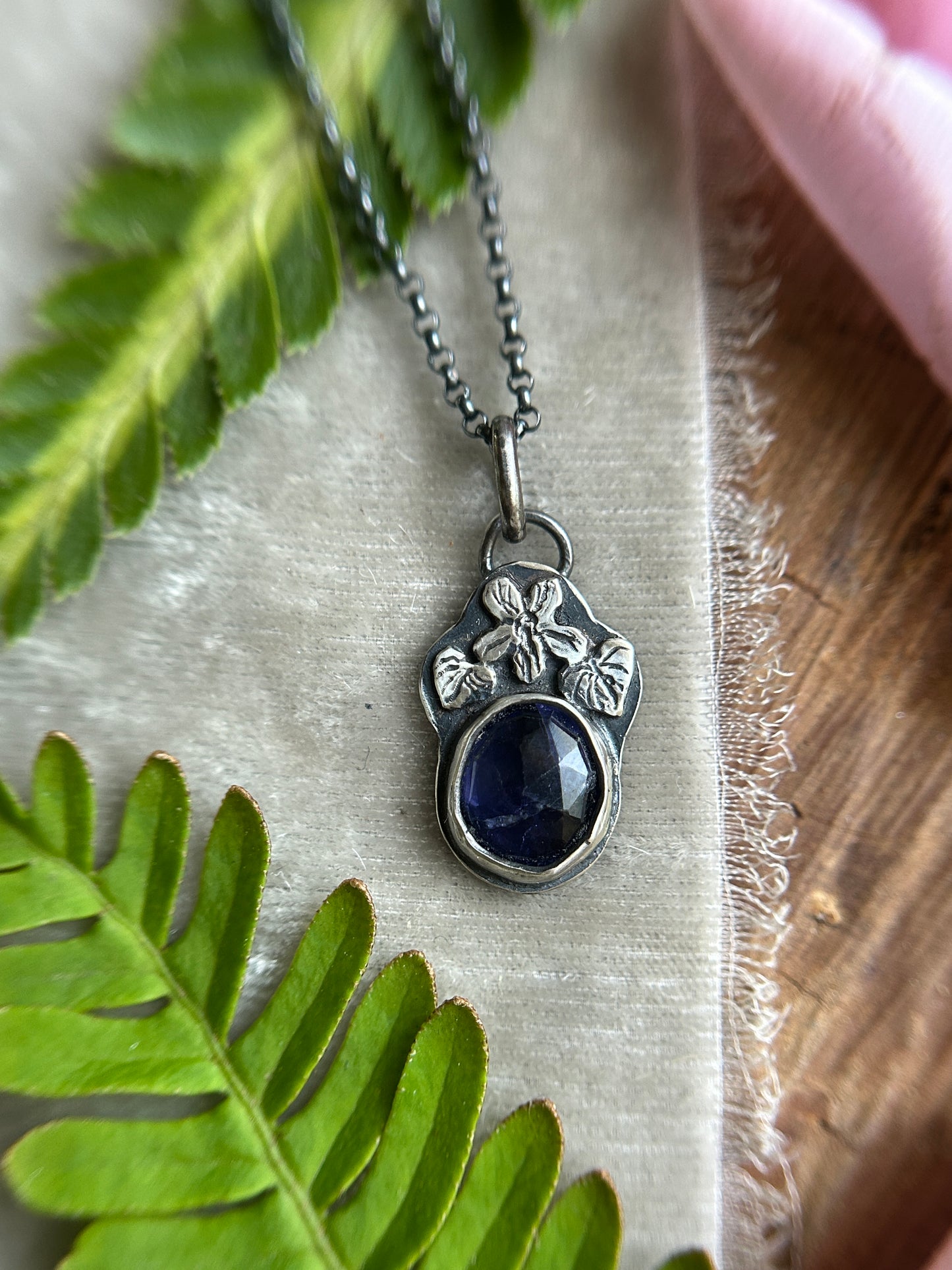 Iolite wild violet necklace-Sterling silver jewelry