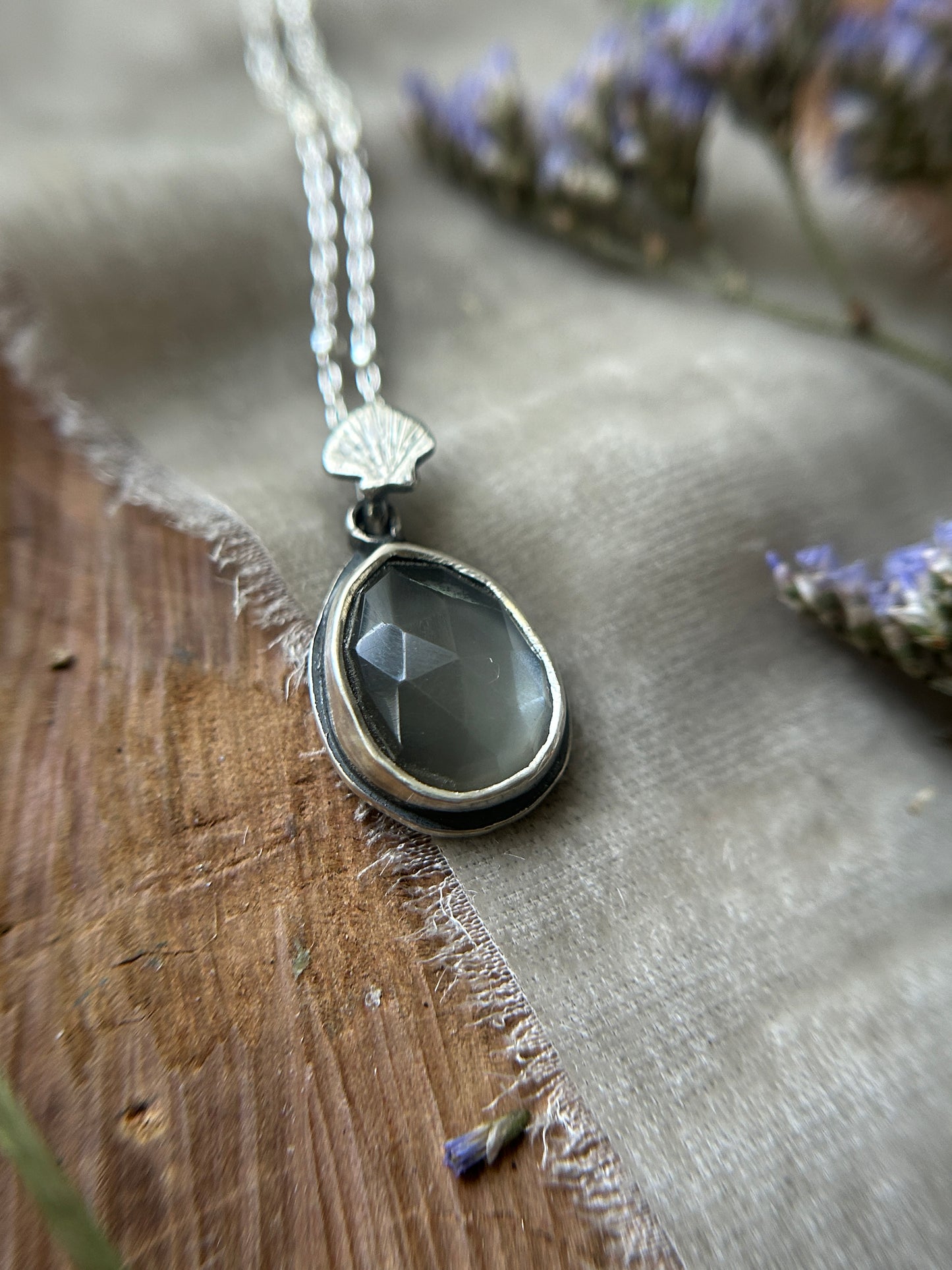 "Mini" weeping willow & urn grey moonstone necklace- sterling silver jewelry