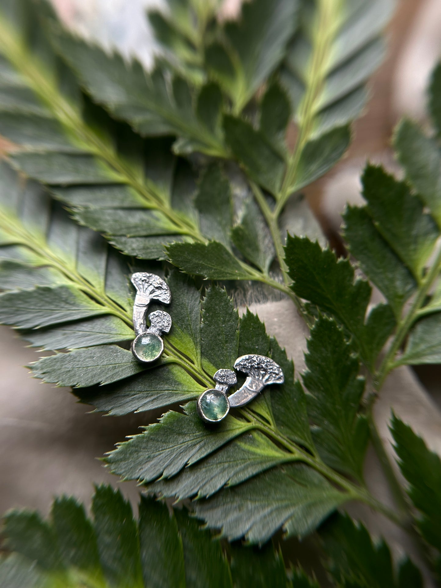 Mushroom climber earrings labradorite sterling silver with choice of gemstone- metalsmith made