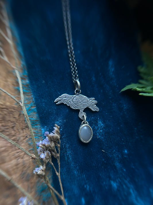 Raven with Grey Moonstone Necklace- Sterling silver jewelry