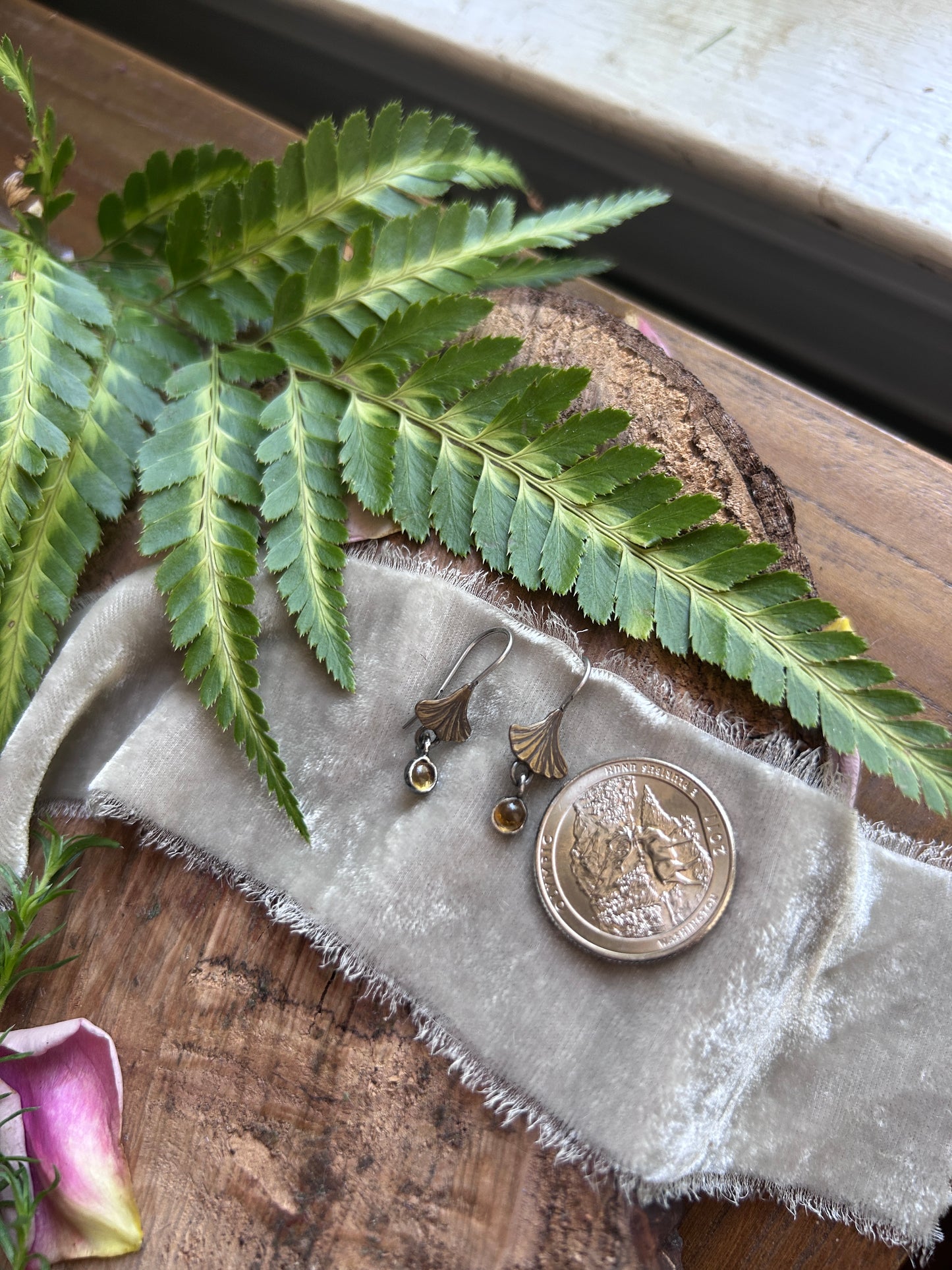 Woodland Gingko leaf earring- Sterling silver with brass jewelry