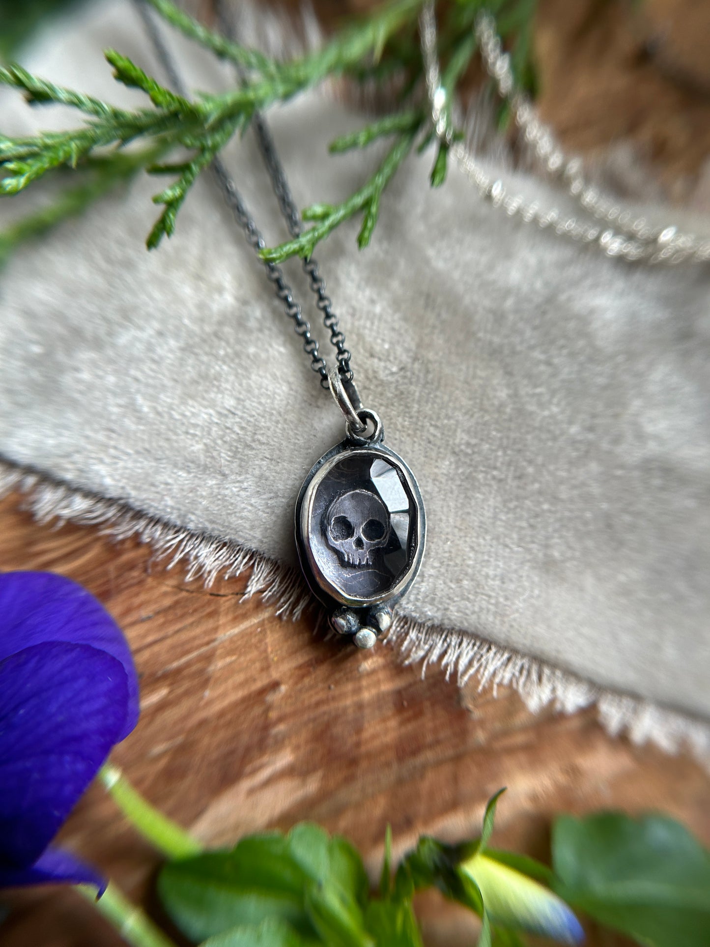 Amethyst skull necklaces-memento mori sterling silver ready to ship pendants