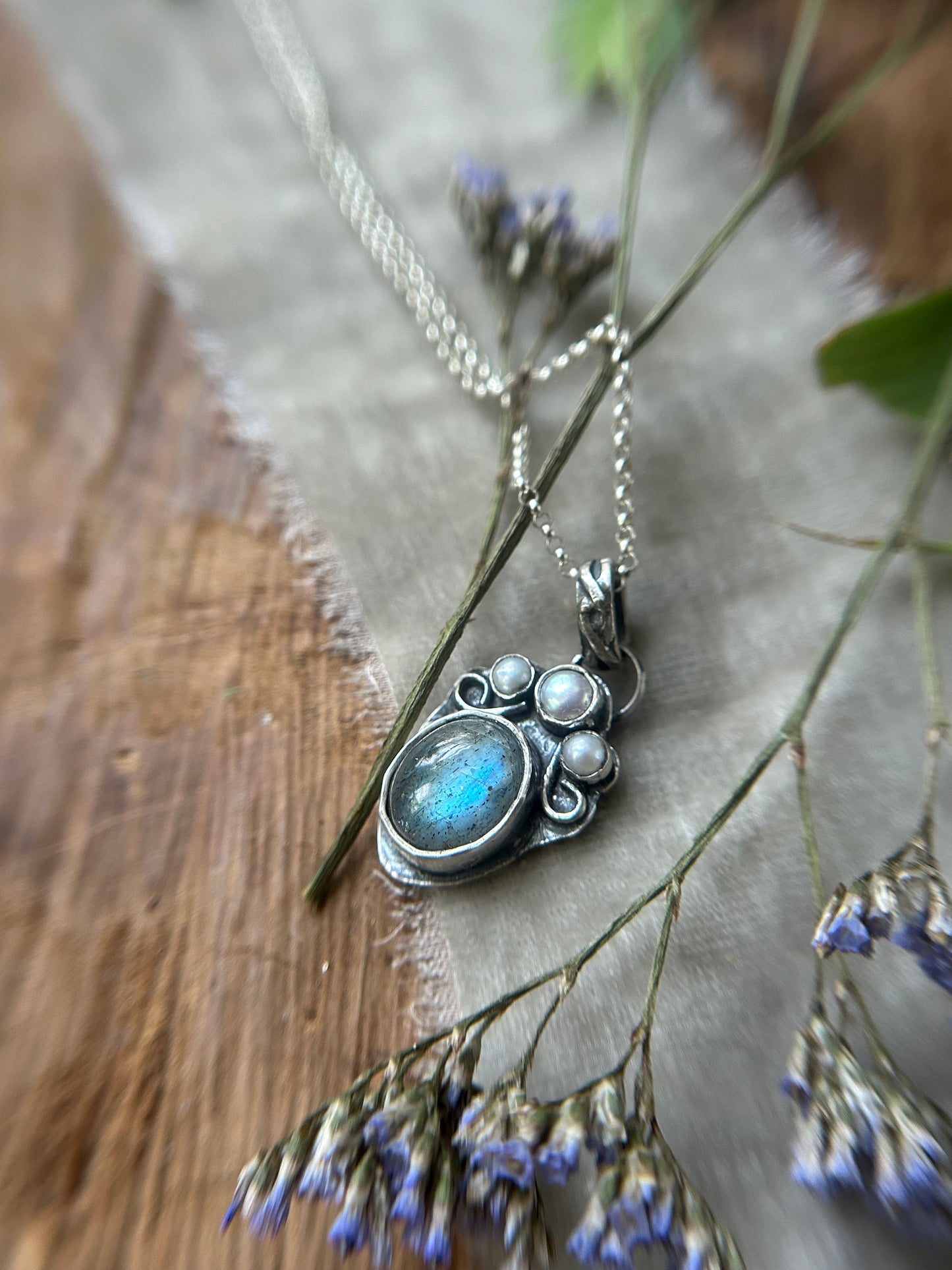 Ocean Labradorite Crowned Heart Necklace- sterling silver jewelry