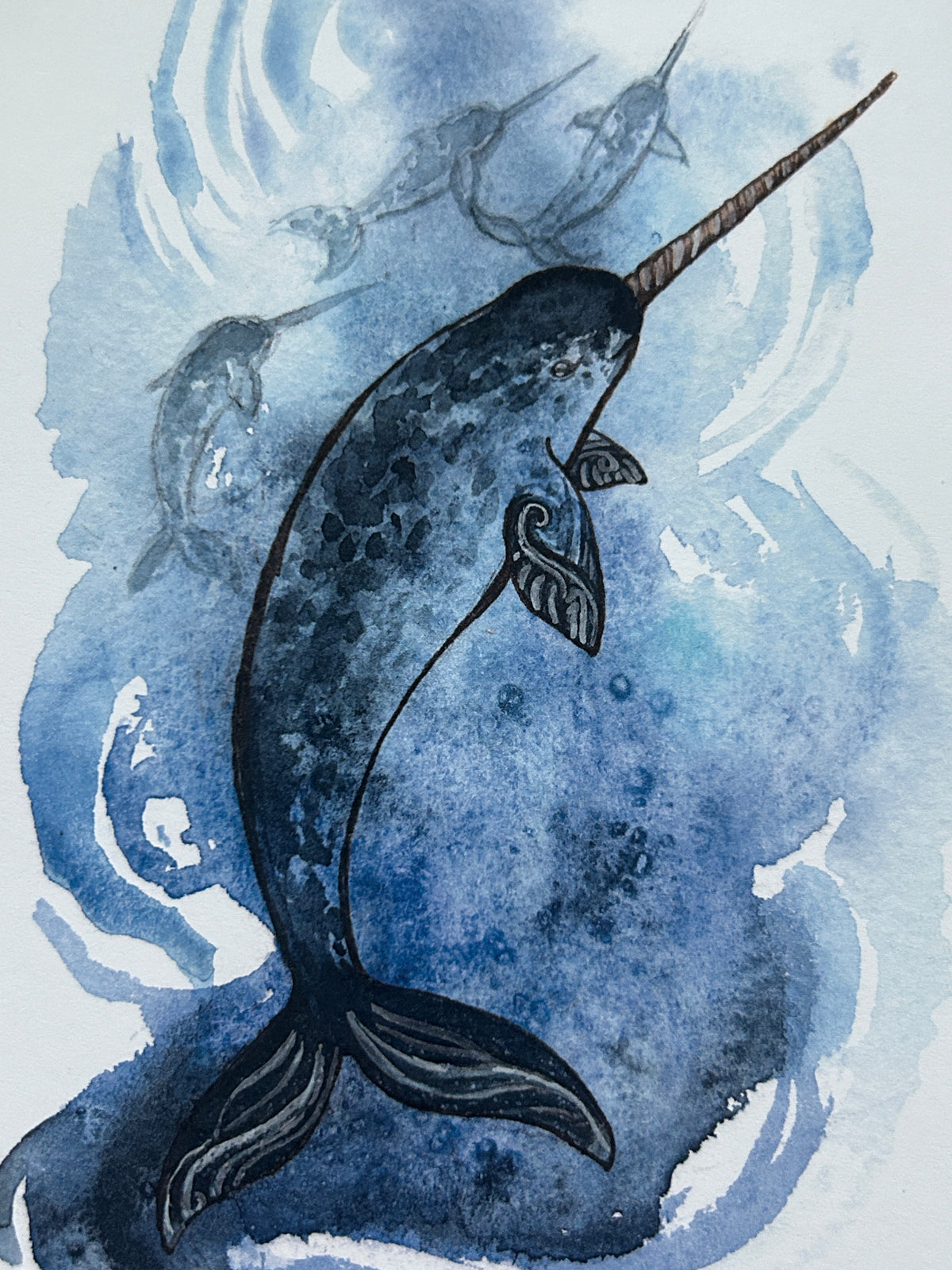 Narwhal art print- watercolor painting of the unicorn of the sea