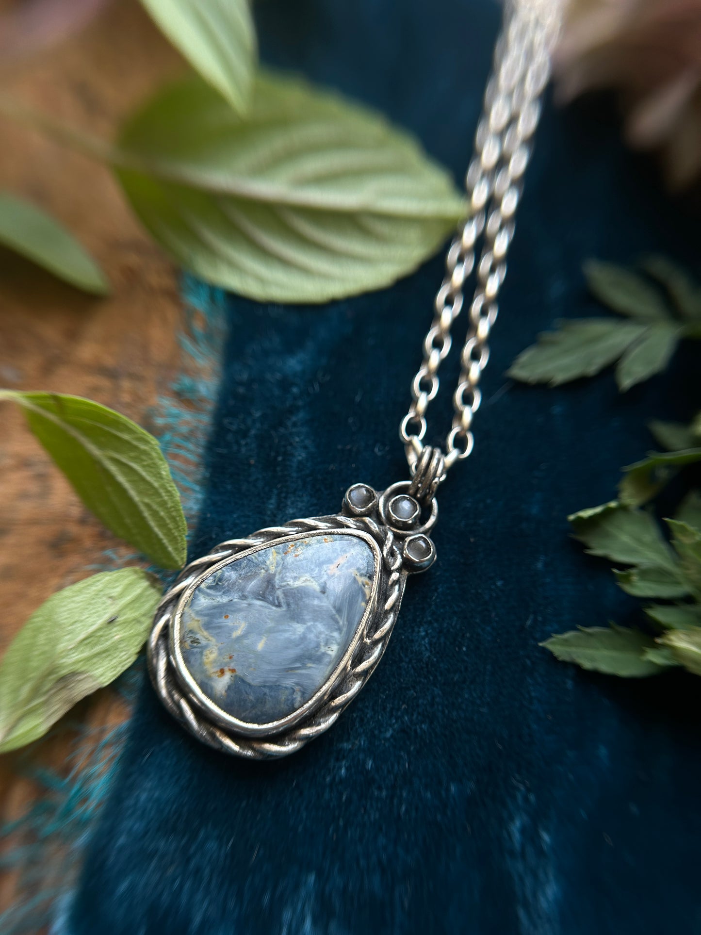 Pietersite with Grey Moonstone and Kraken with Ship detailing- sterling silver jewelry