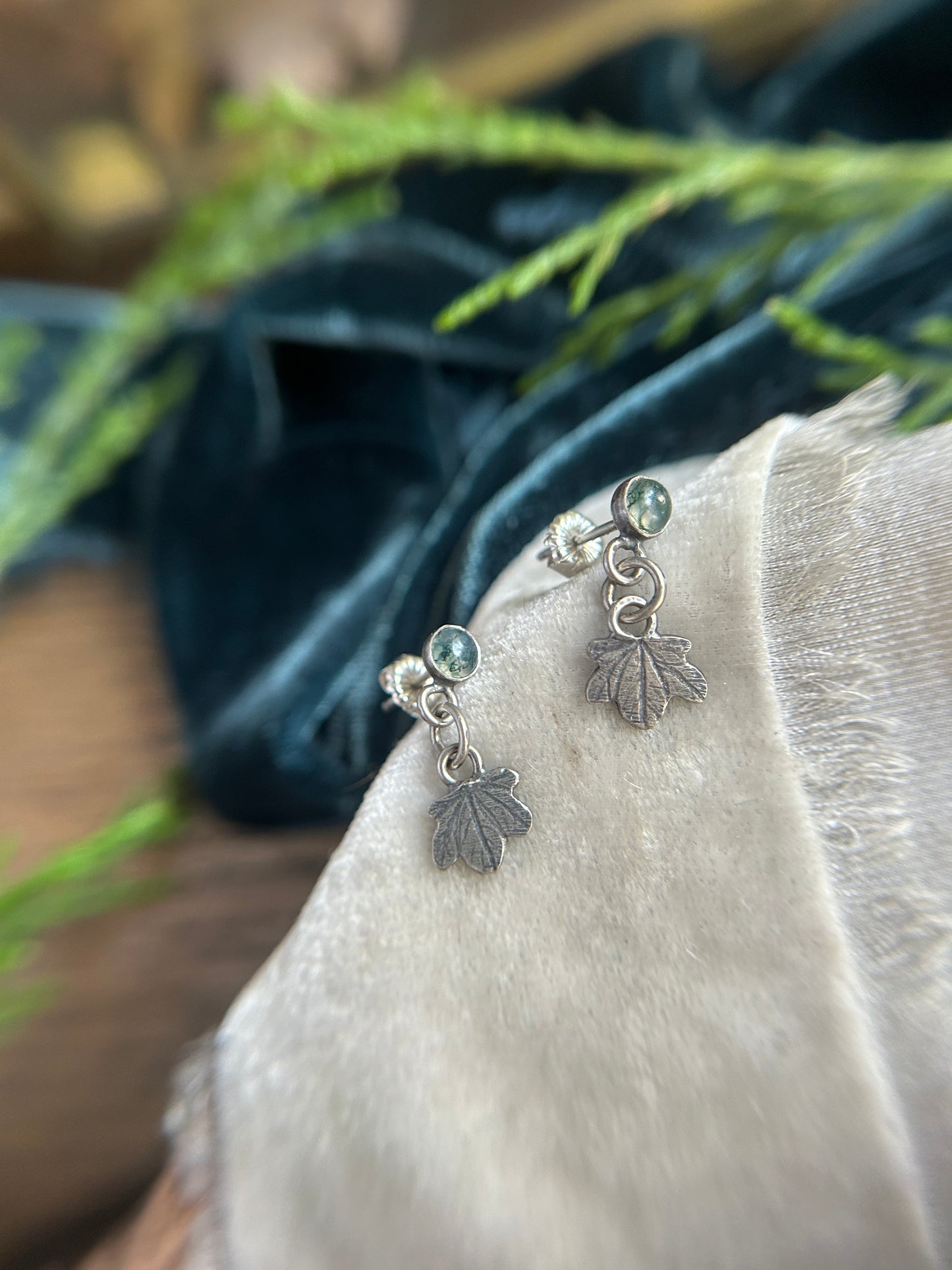 Ivy Earrings in moss agate or peridot- sterling silver